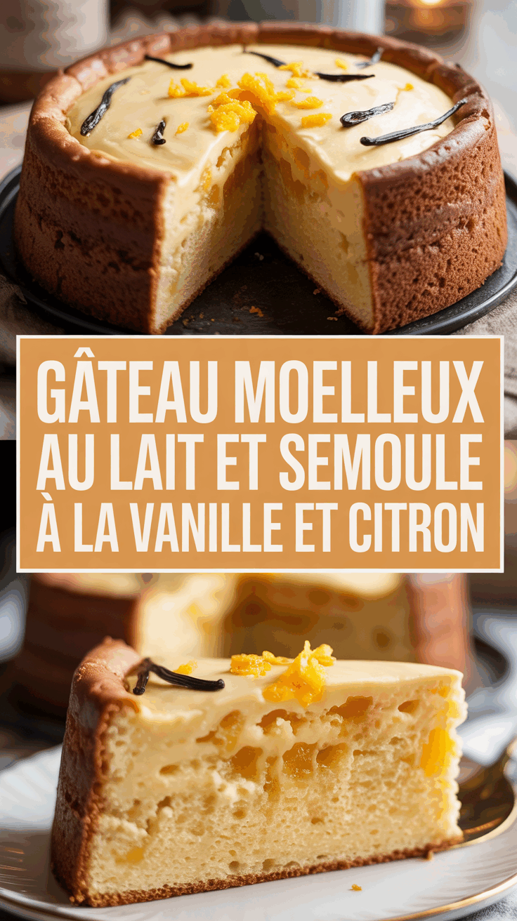 Gâteau moelleux au lait et semoule à la vanille et citron