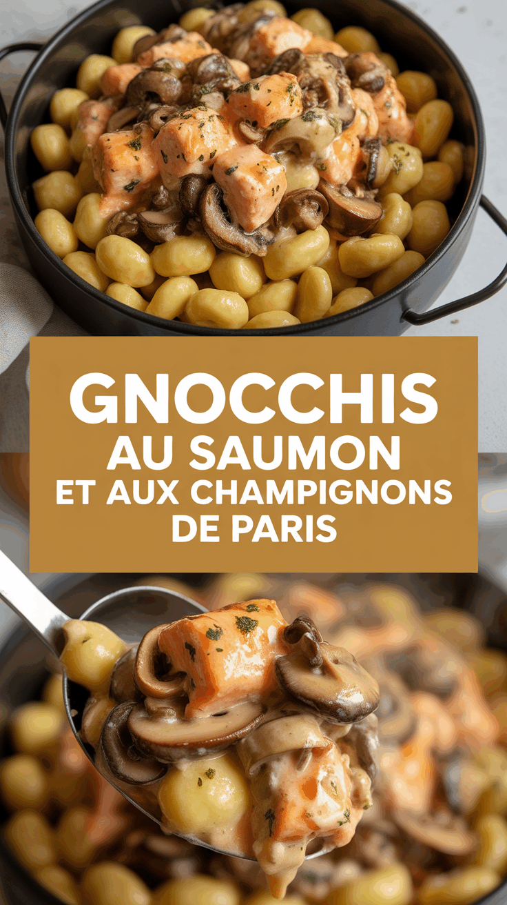 Gnocchis au saumon et aux champignons de paris