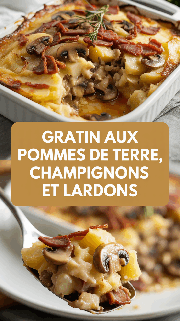 Gratin aux pommes de terre, champignons et lardons