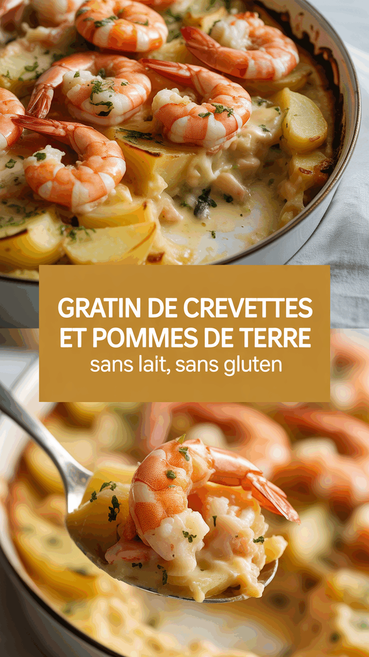 Gratin de crevettes et pommes de terre sans lait, sans gluten