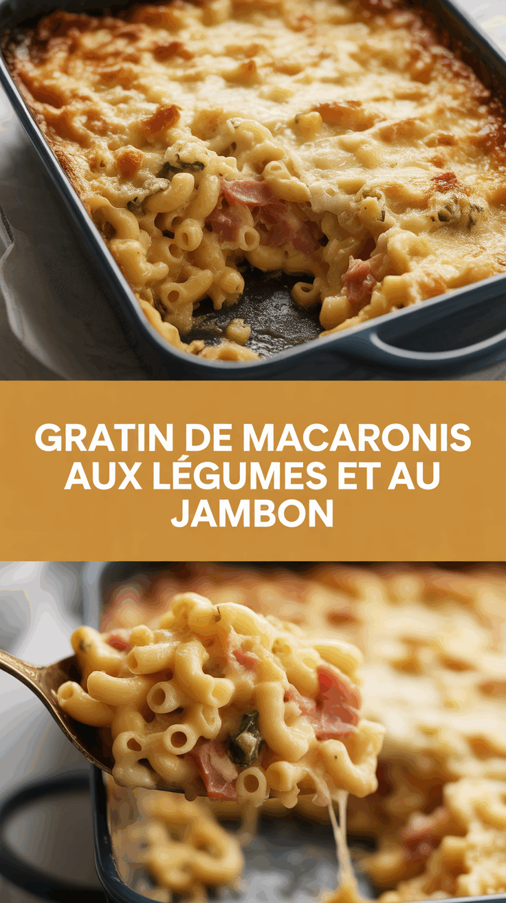 Gratin de macaronis aux légumes et au jambon