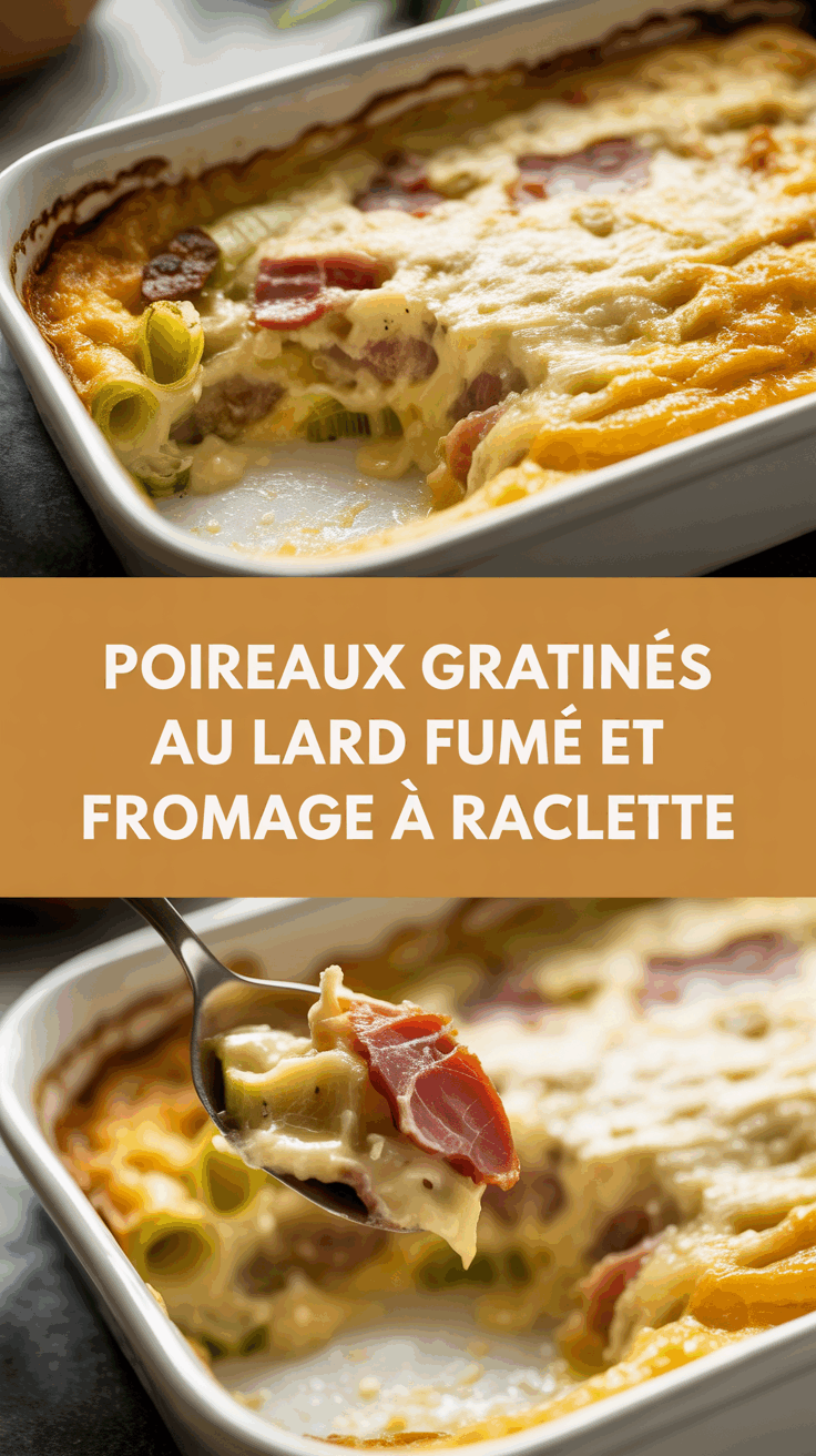 Poireaux gratinés au lard fumé et fromage à raclette