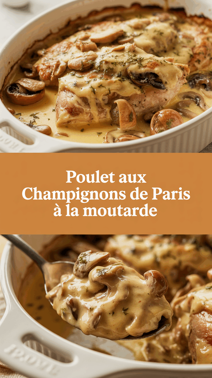 Poulet aux champignons de Paris à la moutarde