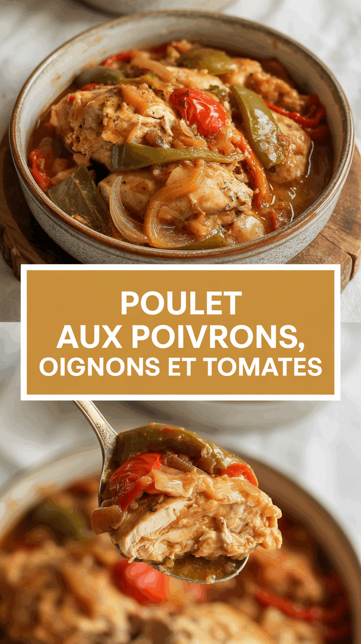 Poulet aux poivrons, oignons et tomates