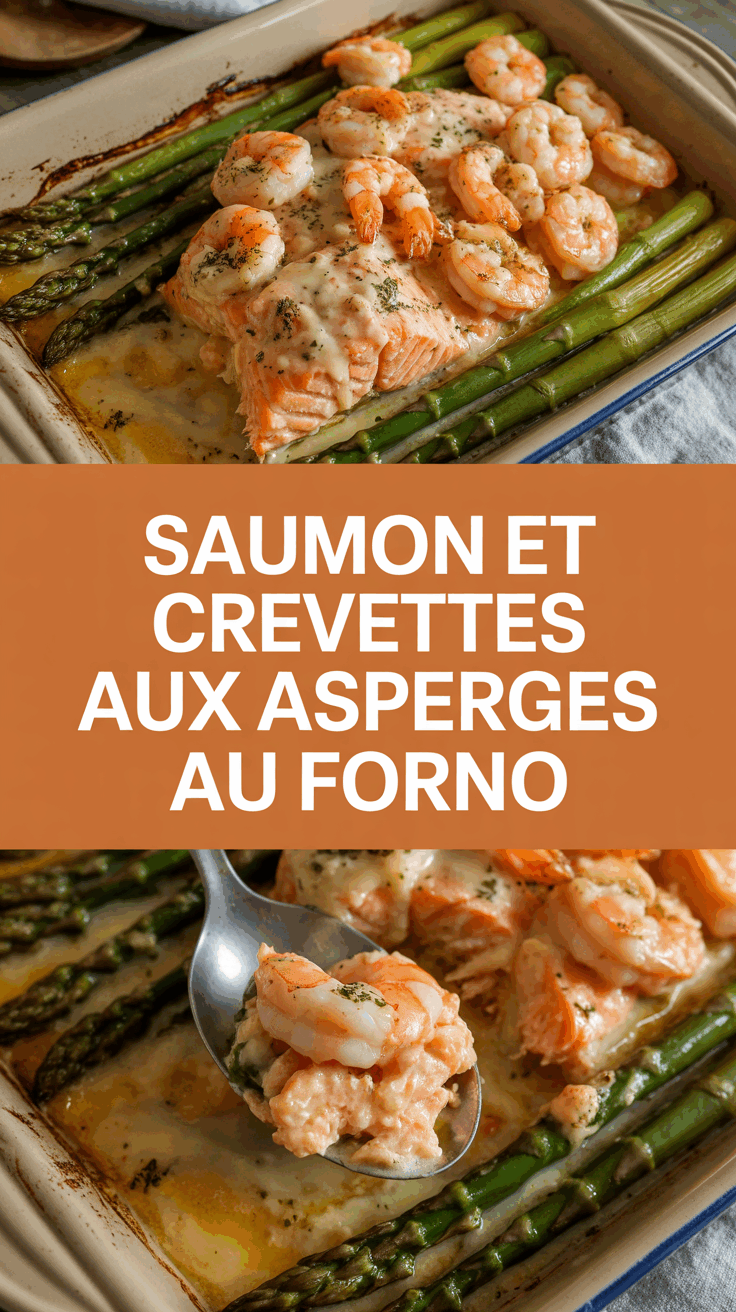 Saumon et crevettes aux asperges au four