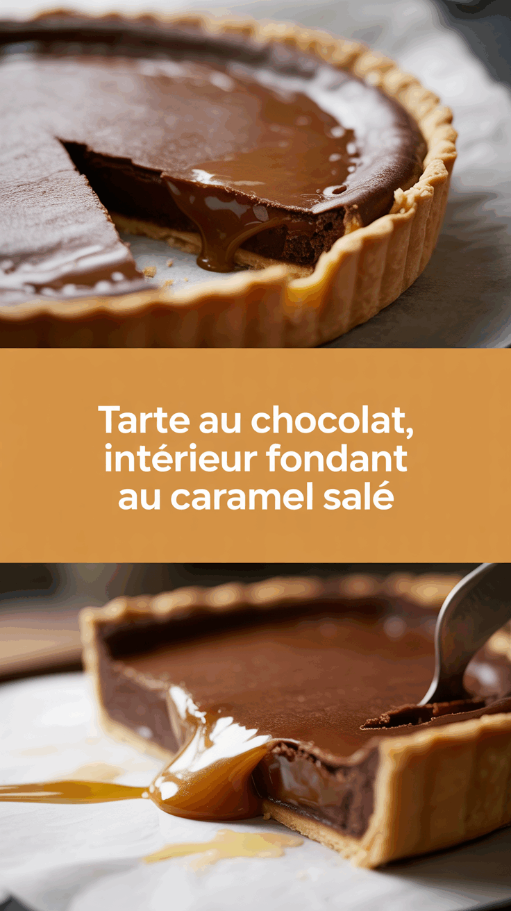 Tarte au chocolat, intérieur fondant au caramel salé