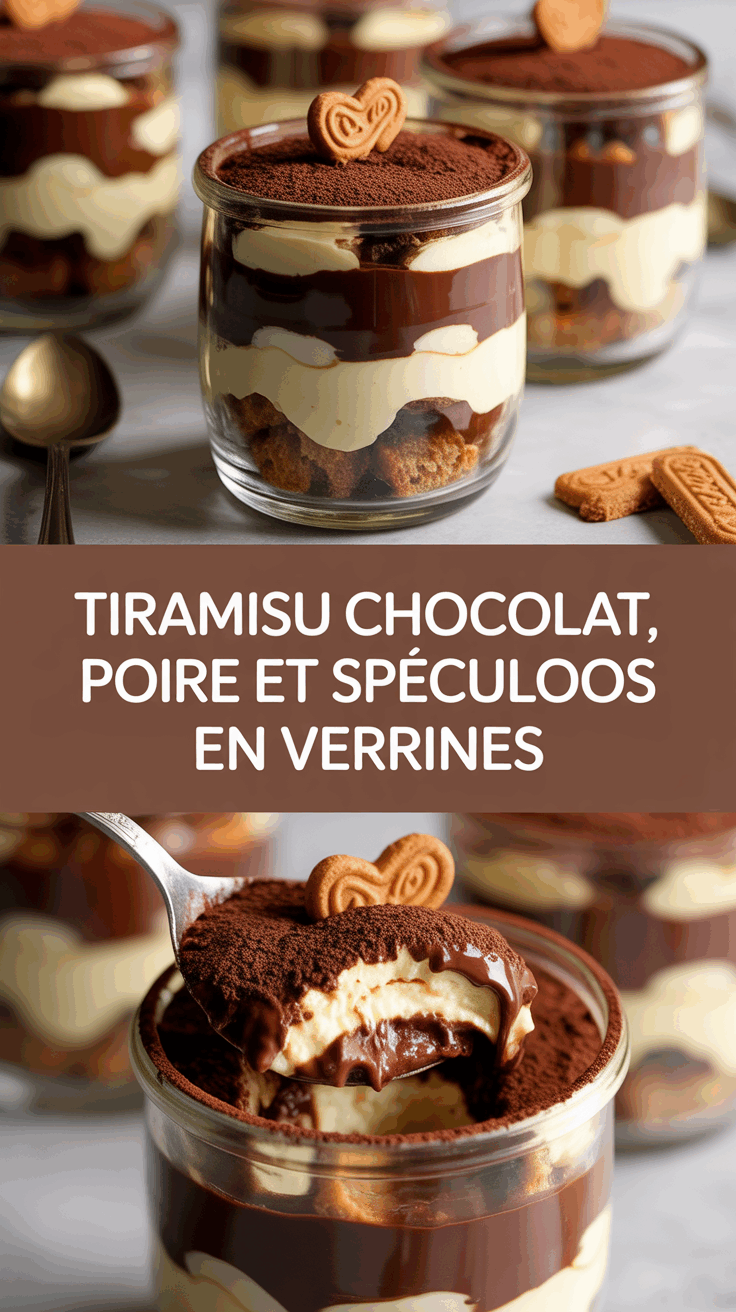 Tiramisu chocolat, poire et spéculoos en verrines