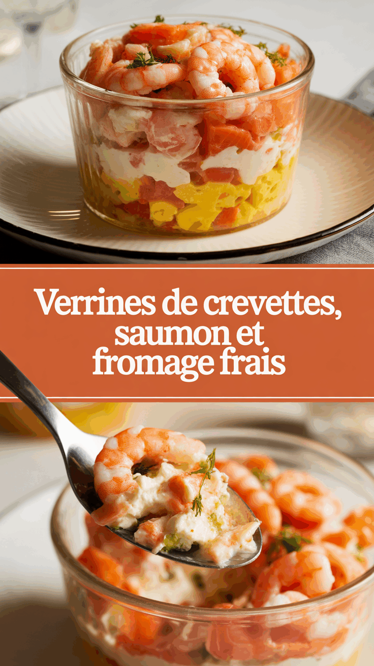 Verrines de crevettes, saumon et fromage frais