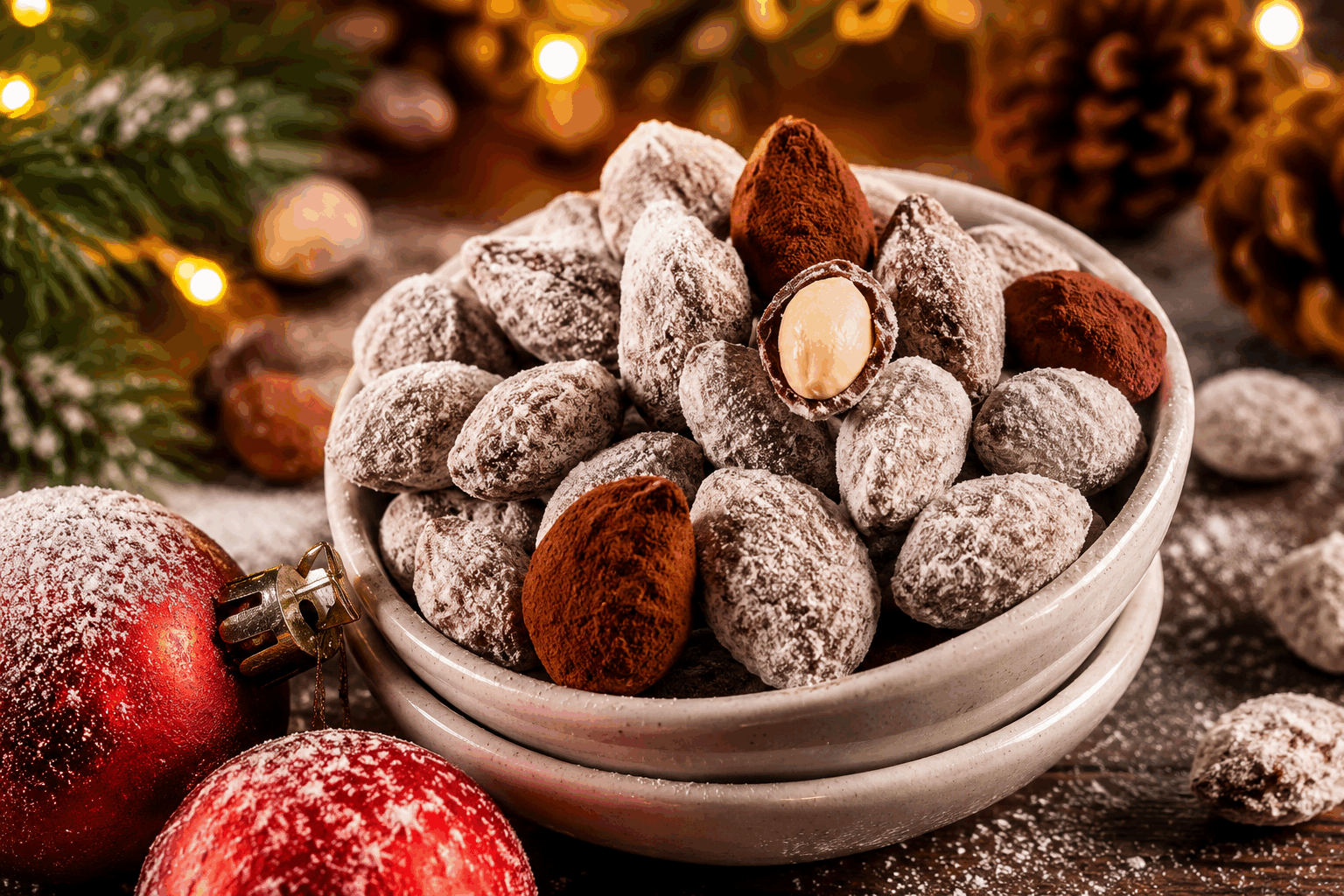 Amandes au chocolat façon marché de Noël : 10 minutes et tout le monde craque ✨ Description Les amandes au chocolat façon marché de Noël sont une friandise irrésistible qui évoque la chaleur et la convivialité des marchés d'hiver. Enrobées d'un chocolat fondant et saupoudrées d'épices, elles sont parfaites pour les fêtes de fin d'année et les moments gourmands entre amis ou en famille. Informations Temps de préparation : 10 minutes Temps de cuisson : 5 minutes Nombre de portions : 4 personnes Difficulté : Facile Ingrédients Ingrédients principaux 200 g d'amandes entières 150 g de chocolat noir 1 cuillère à café de cannelle en poudre 1 cuillère à café de vanille en poudre 1 pincée de sel Décoration 2 cuillères à soupe de sucre glace Préparation Torréfie les amandes à sec dans une poêle pendant environ 5 minutes jusqu'à ce qu'elles soient légèrement dorées. Remue régulièrement pour éviter qu'elles ne brûlent. Fais fondre le chocolat noir au bain-marie ou au micro-ondes, en remuant toutes les 30 secondes pour obtenir une texture lisse. Ajoute la cannelle, la vanille et le sel au chocolat fondu, puis mélange bien pour incorporer les épices. Enrobe les amandes torréfiées avec le chocolat épicé, en veillant à ce qu'elles soient bien recouvertes. Dispose les amandes chocolatées sur une feuille de papier sulfurisé et laisse refroidir jusqu'à ce que le chocolat durcisse. Une fois refroidies, saupoudre les amandes de sucre glace pour une finition parfaite. Astuces Pour une touche plus festive, ajoute une pincée de muscade râpée au mélange de chocolat. Le chocolat au lait peut être une alternative pour un goût plus doux. Conserve les amandes au chocolat dans une boîte hermétique pour préserver leur croquant. Service Servez les amandes au chocolat dans un joli bol ou en sachets cadeaux pour une touche personnalisée. Elles sont idéales à déguster près de la cheminée ou à offrir lors des fêtes de fin d'année.
