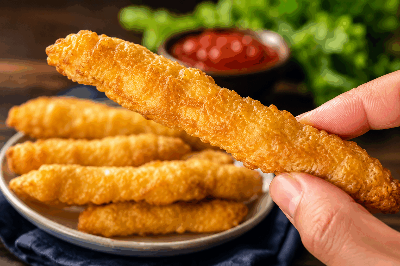 Bâtonnets de poisson en 3 ingrédients, sans farine ni friture : simple et délicieux ✨ Description Ces bâtonnets de poisson légers et croustillants sont confectionnés sans farine ni friture, ce qui les rend à la fois sains et rapides à réaliser. Leur texture tendre à l'intérieur et légèrement croquante à l'extérieur ravira petits et grands. Parfaits pour un dîner convivial ou un repas léger accompagnés d’une salade fraîche. Informations Temps de préparation : 10 minutes Temps de cuisson : 15 minutes Nombre de portions : 4 personnes (environ 12 bâtonnets) Difficulté : Facile Ingrédients Pour les bâtonnets 400 g de filet de cabillaud (ou autre poisson blanc ferme) 2 œufs 100 g de chapelure fine sans gluten (ou chapelure classique) Optionnel : sel, poivre, paprika doux ou herbes aromatiques Préparation Préchauffe ton four à 200°C en mode chaleur tournante si possible pour une cuisson homogène. Coupe le filet de poisson en bâtonnets d’environ 1,5 cm d’épaisseur et 8 cm de longueur. Dans un bol, bats les œufs avec une pincée de sel, de poivre et, si tu le souhaites, un peu de paprika ou d’herbes pour parfumer. Verse la chapelure dans une assiette creuse. Trempe chaque bâtonnet dans l’œuf battu, puis dans la chapelure en pressant légèrement pour bien faire adhérer la panure. Dispose les bâtonnets sur une plaque recouverte de papier cuisson, en les espaçant pour que l'air circule bien pendant la cuisson. Arrose légèrement chaque bâtonnet d’un filet d’huile d’olive ou vaporise-les d’huile pour un croustillant optimal sans friture. Enfourne pour 12 à 15 minutes, en retournant les bâtonnets à mi-cuisson afin qu’ils dorent uniformément. Vérifie la cuisson : la chair doit être opaque, ferme et la panure bien dorée. Astuces Pour une texture encore plus croustillante, remplace la chapelure par de la poudre d'amandes ou de noisettes. Si tu n’as pas de chapelure, émiette légèrement des crackers ou des biscottes. Utilise un poisson bien frais ou surgelé de qualité pour un meilleur goût et tenue à la cuisson. Pour une version sans œuf, remplace-le par du yaourt nature ou un peu de moutarde douce mélangée à la chapelure. Service Sers ces bâtonnets de poisson accompagnés d’une sauce maison comme un aïoli léger, une sauce yaourt citronnée ou un ketchup maison. Ils sont idéaux avec une salade verte croquante ou des légumes vapeur pour un repas équilibré et savoureux. Parfaits également pour un apéritif gourmand ou un repas de semaine rapide.