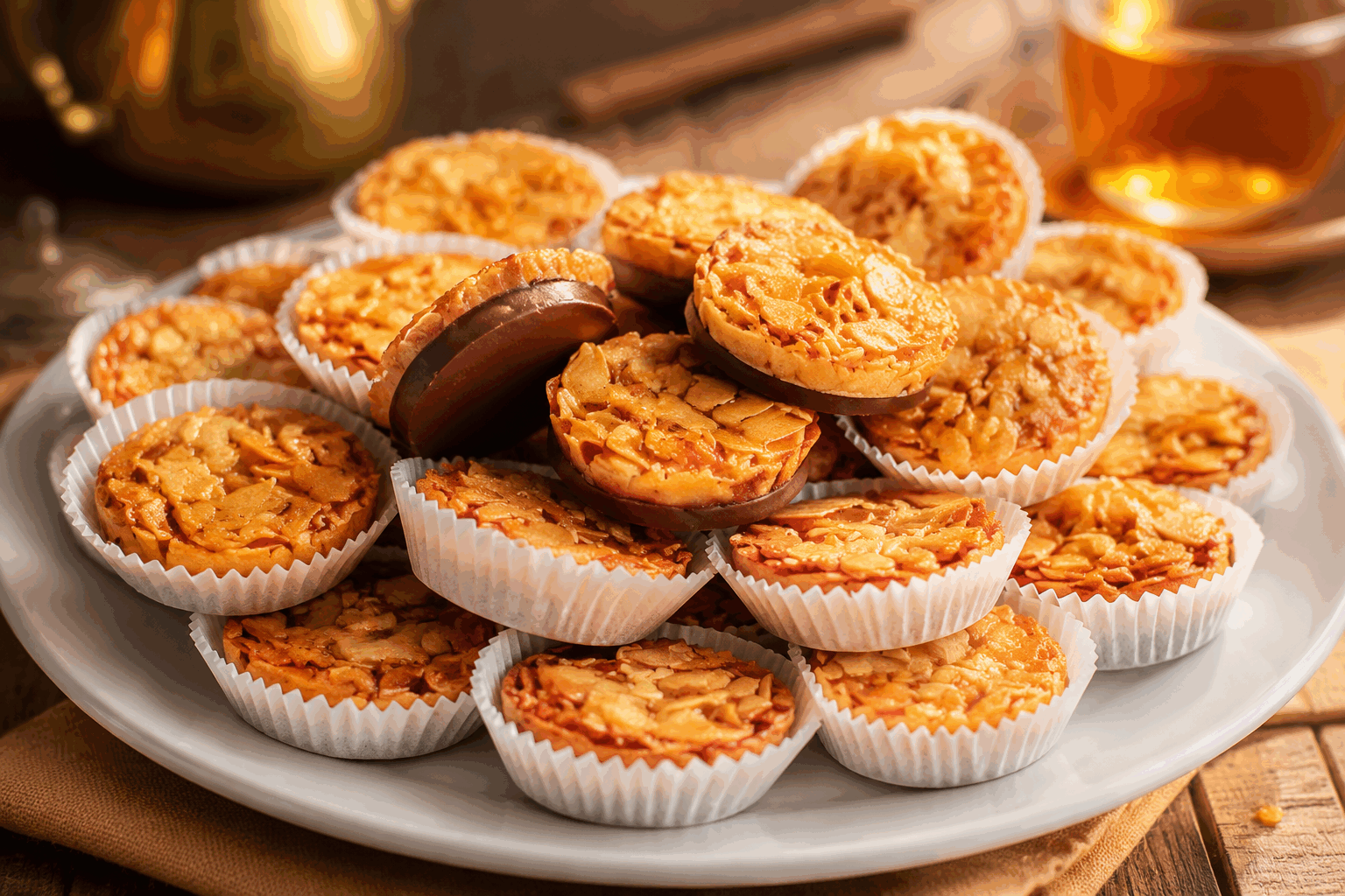 Ces Florentins aux amandes prêts en 10 minutes : douceur et croquant irrésistibles 😍 Description Les florentins sont de délicieux biscuits fins et croustillants, composés d’un mélange gourmand d’amandes et de fruits confits caramélisés. Leur texture croquante et leur saveur douce en font une gourmandise parfaite pour un dessert rapide ou un goûter irrésistible. Cette version express vous permet d’obtenir des florentins dorés et savoureux en seulement 10 minutes, pour un pur moment de plaisir sucré et croquant. Informations Temps de préparation : 5 minutes Temps de cuisson : 5 minutes Nombre de portions : 12 pièces Difficulté : Facile Ingrédients Pour les florentins 100 g d’amandes effilées 50 g de noisettes concassées (optionnel pour plus de croquant) 50 g de fruits confits hachés (cerises, écorces d’orange) 80 g de miel liquide 80 g de sucre cassonade 40 g de beurre 1 cuillère à soupe de farine 1 cuillère à soupe de crème fraîche épaisse Préparation Préchauffe le four à 180°C (chaleur tournante). Dans une casserole, fais fondre le beurre avec le miel et le sucre à feu doux en remuant jusqu’à ce que le mélange soit homogène. Retire du feu puis incorpore la crème fraîche et la farine en mélangeant vivement pour éviter les grumeaux. Ajoute les amandes, les noisettes et les fruits confits, puis mélange bien pour enrober les fruits secs. Dépose des petits tas réguliers (environ 1 cuillère à soupe chacun) sur une plaque recouverte de papier cuisson, en les espaçant car la pâte va s’étaler. Enfourne pour 4 à 5 minutes, jusqu’à ce que les florentins soient bien dorés sur les bords. Sors-les du four et laisse-les refroidir quelques minutes avant de les décoller délicatement. Astuces Utilise des amandes fraîches et bien effilées pour un croquant optimal. Si tu n’as pas de crème fraîche, remplace par un peu de lait entier, mais la texture sera légèrement différente. Surveille bien la cuisson pour éviter que le caramel ne brûle, cela peut arriver très vite. Pour une touche encore plus gourmande, ajoute un enrobage chocolat noir une fois les florentins refroidis. Service Servez ces florentins en accompagnement d’un café ou d’un thé pour un moment de douceur à partager. Ils conviennent parfaitement comme petite gourmandise à offrir ou à glisser dans une boîte à goûter pour les petits creux.