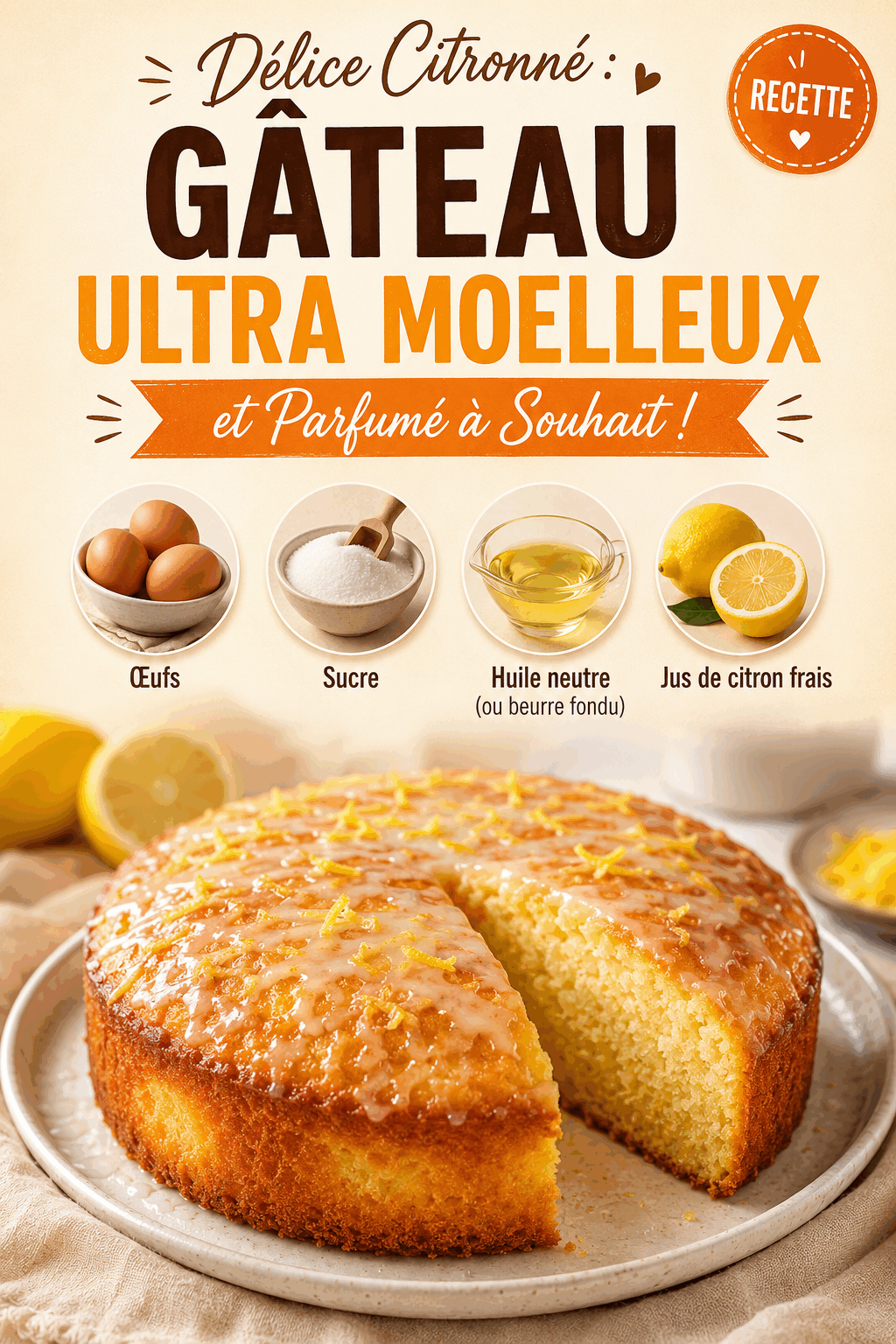 Délice Citronné : Gâteau Ultra Moelleux et Parfumé à Souhait !