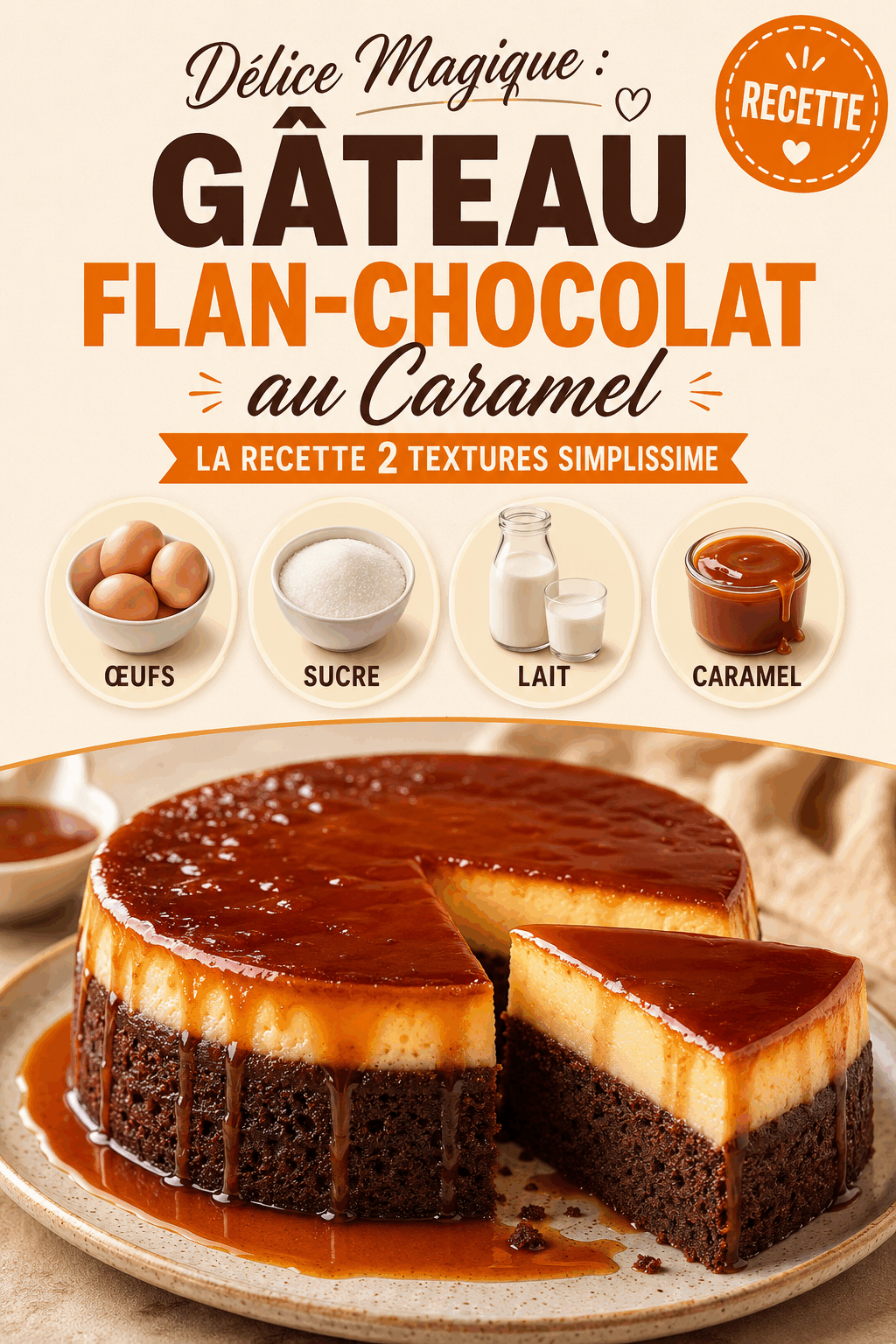 Délice Magique : Gâteau Flan-Chocolat au Caramel - La Recette 2 Textures Simplissime