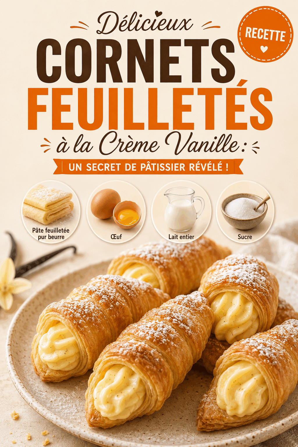 Délicieux Cornets Feuilletés à la Crème Vanille: Un Secret de Pâtissier Révélé !