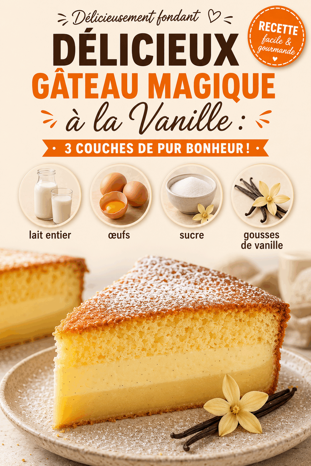 Délicieux Gâteau Magique à la Vanille : 3 Couches de Pur Bonheur !