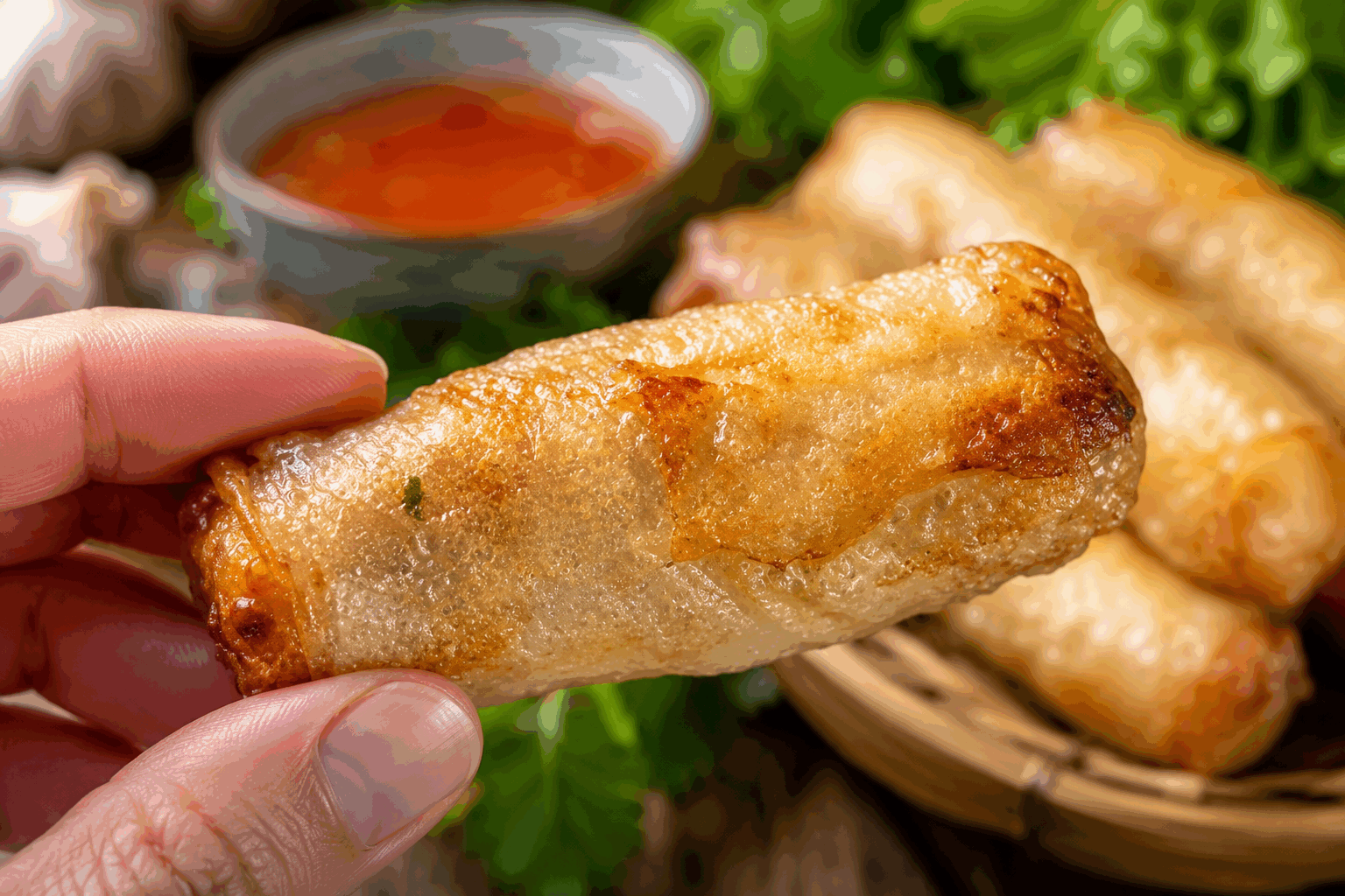 Des nems au poulet ultra croustillants sans friture, prêts en 15 minutes 😍 Description Ces nems au poulet, dorés et croustillants, sont une alternative saine à la friture classique. Leur texture légère et leur saveur parfumée en font un plat parfait pour un apéritif ou un repas rapide. Faciles à préparer, ils se cuisent au four pour garder tout leur croustillant sans excès de matière grasse. Informations Temps de préparation : 10 minutes Temps de cuisson : 5 minutes Nombre de portions : 12 pièces Difficulté : Facile Ingrédients Pour la garniture 200 g de blanc de poulet haché 50 g de vermicelles de riz 50 g de carotte râpée 30 g de champignons noirs séchés 1 petit oignon 1 gousse d’ail 2 cuillères à soupe de sauce soja 1 cuillère à café d’huile de sésame Sel et poivre noir du moulin 1 cuillère à soupe d’huile d’olive Pour le montage 12 feuilles de riz Huile en spray ou un pinceau pour huiler les feuilles Préparation Fais tremper les champignons noirs dans de l’eau tiède pendant 10 minutes, puis égoutte-les et hache-les finement. Fais cuire les vermicelles de riz dans de l’eau bouillante pendant 2 minutes, égoutte-les et coupe-les en petits morceaux. Dans une poêle, chauffe l’huile d’olive, puis ajoute l’oignon et l’ail finement hachés. Fais-les revenir jusqu’à ce qu’ils soient translucides. Ajoute le blanc de poulet haché, les champignons, la carotte râpée et les vermicelles. Assaisonne avec la sauce soja, l’huile de sésame, le sel et le poivre. Fais revenir 3 minutes en remuant régulièrement jusqu’à ce que la préparation soit bien homogène et cuite. Préchauffe le four à 200°C en mode grill. Trempe une feuille de riz dans de l’eau tiède pour l’assouplir, puis dépose-la sur un torchon propre. Dépose une cuillerée de farce au centre et plie les bords pour former un nem bien serré. Dispose les nems sur une plaque recouverte de papier cuisson. Vaporise ou badigeonne-les légèrement d’huile sur toutes les faces pour favoriser le croustillant. Enfourne pour 5 minutes en retournant à mi-cuisson, jusqu’à ce que les nems soient dorés et croustillants sans être gras. Astuces Utilise des feuilles de riz bien souples en les trempant seulement quelques secondes dans de l’eau tiède pour éviter qu’elles ne se déchirent. Pour un croustillant optimal, n’hésite pas à huiler légèrement les nems avant la cuisson au four. Les vermicelles de riz coupés en petits morceaux permettent une meilleure tenue de la farce dans le nem. Tu peux remplacer le blanc de poulet par du tofu ferme pour une version végétarienne. Service Servez ces nems chauds, accompagnés d’une sauce nuoc-mâm épicée ou d’une sauce soja sucrée. Idéaux pour un apéritif convivial ou un repas léger, accompagnez-les de feuilles de laitue et de menthe fraîche pour plus de fraîcheur.