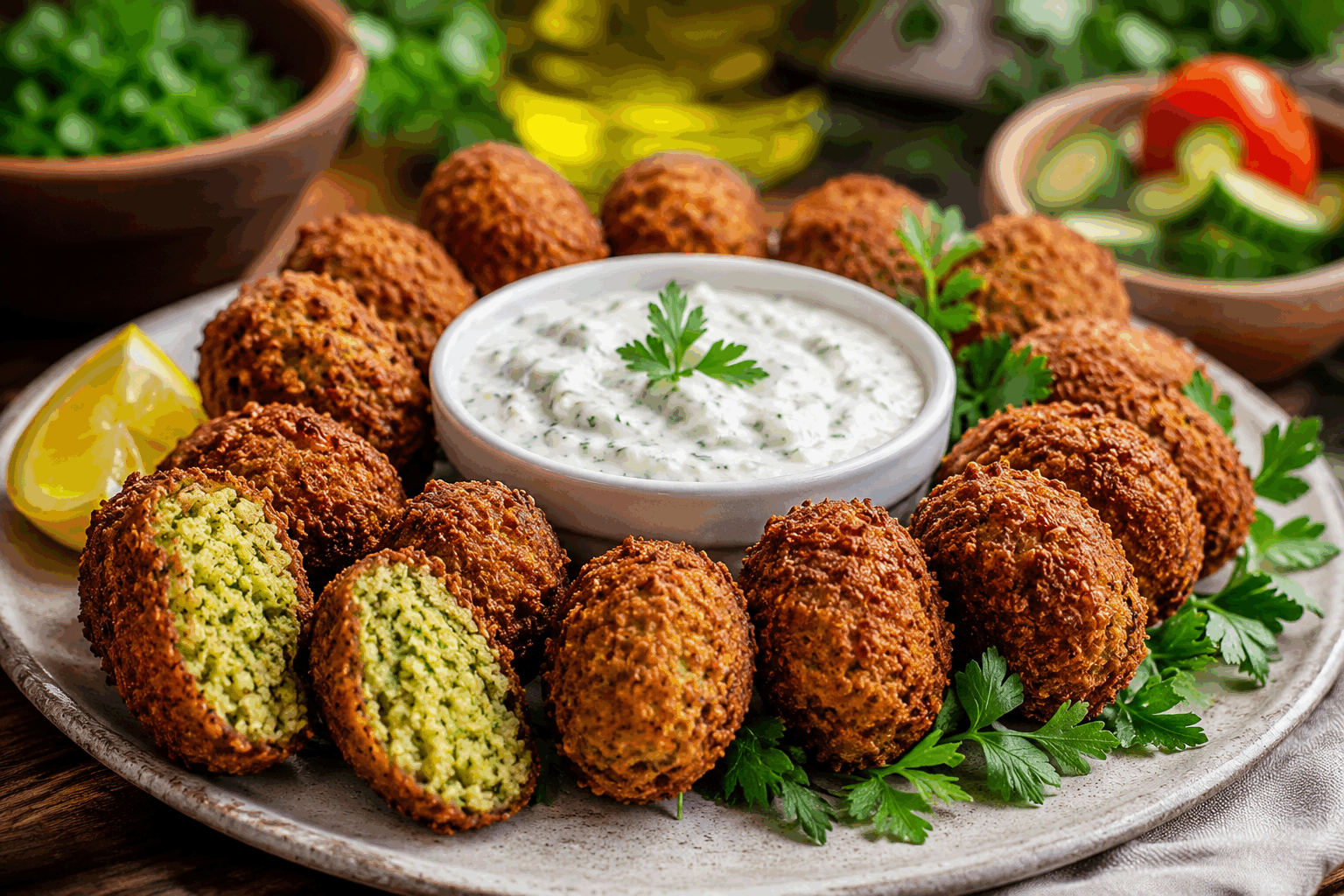 Falafels croustillants et moelleux en 10 minutes, la recette que tout le monde s’arrache 😋 Description Ces falafels sont à la fois croustillants à l’extérieur et moelleux à l’intérieur, prêts en seulement 10 minutes. Parfaits pour un repas rapide et savoureux, ils s’inspirent de la cuisine du Moyen-Orient, alliant pois chiches, herbes fraîches et épices. Idéaux en apéritif, en sandwich ou accompagnés d’une sauce tahini. Informations Temps de préparation : 5 minutes Temps de cuisson : 5 minutes Nombre de portions : 12 pièces Difficulté : Facile Ingrédients Pour les falafels 240 g de pois chiches en conserve (égouttés) 1 petit oignon 2 gousses d’ail 15 g de persil plat frais 15 g de coriandre fraîche 1 cuillère à café de cumin moulu 1 cuillère à café de paprika 1/2 cuillère à café de bicarbonate de soude 30 g de farine de pois chiche ou farine complète Sel et poivre noir du moulin Huile d’olive ou huile végétale pour la cuisson Pour la sauce tahini (facultative) 2 cuillères à soupe de tahini (purée de sésame) 1 cuillère à soupe de jus de citron 1 petite gousse d’ail écrasée Quelques cuillères à soupe d’eau froide Sel Préparation Égoutte et rince les pois chiches. Mets-les dans un robot mixeur avec l’oignon coupé grossièrement, l’ail, le persil et la coriandre. Mixe par impulsions jusqu’à obtenir une texture granuleuse, sans réduire en purée fine. Ajoute le cumin, le paprika, le bicarbonate, la farine, le sel et le poivre. Mixe à nouveau brièvement pour bien mélanger. La pâte doit être suffisamment ferme pour former des boulettes. Si elle est trop humide, ajoute un peu de farine. Forme des petites boulettes homogènes d’environ 3 cm de diamètre avec les mains humides. Fais chauffer une poêle avec un fond d’huile à feu moyen-vif. Dépose les falafels et fais-les cuire 2 à 3 minutes de chaque côté jusqu’à ce qu’ils soient dorés et croustillants. Égoutte sur du papier absorbant et réserve au chaud. Pour la sauce tahini, mélange tous les ingrédients dans un petit bol en ajoutant l’eau progressivement jusqu’à obtenir une consistance crémeuse et fluide. Astuces Utilise de préférence des pois chiches en conserve plutôt que cuits maison pour gagner du temps. Passe les herbes fraîches et les épices pour parfumer la pâte sans masquer le goût des pois chiches. Si la pâte est trop collante, ajoute un peu plus de farine ou laisse reposer 5 minutes pour que l’humidité soit mieux absorbée. Pour un résultat encore plus croustillant, cuis les falafels dans une huile chaude mais pas brûlante (environ 180°C). Service Sers les falafels chauds, accompagnés de la sauce tahini, dans un pain pita avec des crudités (tomate, concombre, salade) et des cornichons. Ils conviennent aussi bien pour un repas rapide, un buffet convivial ou un apéritif gourmand.