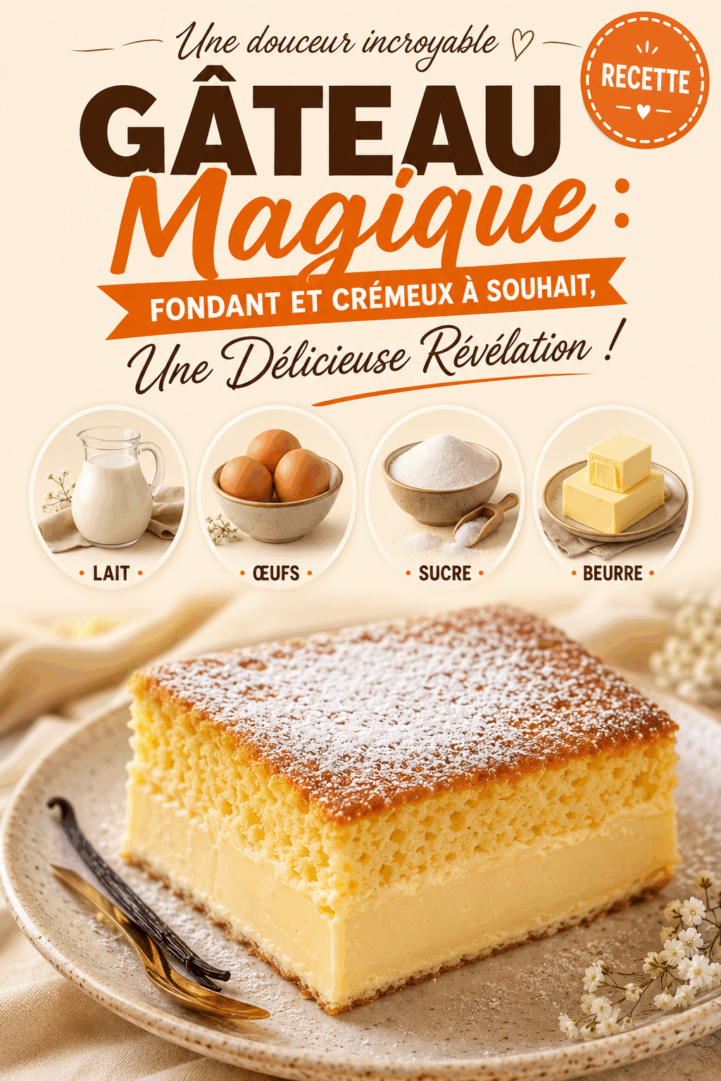 Gâteau Magique : Fondant et Crémeux à Souhait, Une Délicieuse Révélation !
