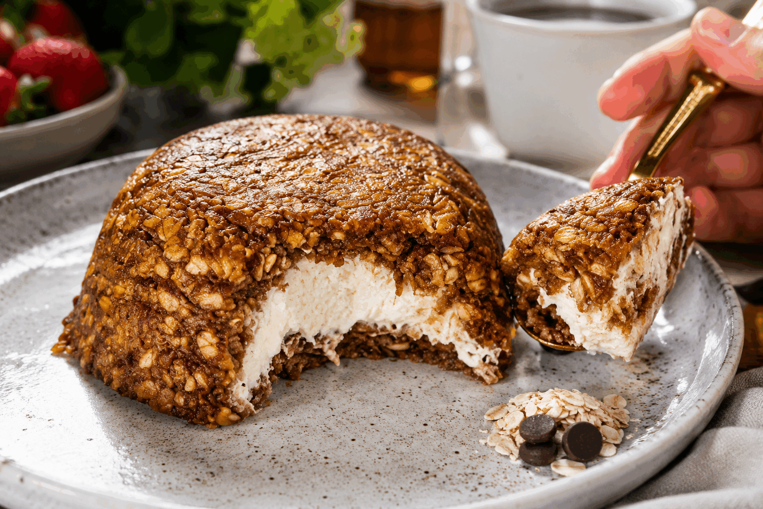 Gâteau aux flocons d’avoine en 5 ingrédients, sans sucre ni farine, un délice facile à faire ✨ Description Voici un gâteau sain et gourmand, préparé uniquement avec cinq ingrédients simples et naturels. Sans sucre ajouté ni farine classique, il mise sur la douceur des fruits et la texture rustique des flocons d’avoine. Parfait pour un goûter léger ou un dessert healthy, facile à réaliser en un rien de temps. Informations Temps de préparation : 10 minutes Temps de cuisson : 30 minutes Nombre de portions : 6 personnes Difficulté : Facile Ingrédients Pour le gâteau 180 g de flocons d’avoine 3 œufs moyens 2 bananes mûres (environ 200 g) 1 cuillère à café de levure chimique 1 cuillère à café d’extrait de vanille (facultatif) Préparation Préchauffe le four à 180°C (thermostat 6). Écrase les bananes à l’aide d’une fourchette jusqu’à obtenir une purée lisse. Dans un saladier, bats légèrement les œufs puis ajoute la purée de bananes. Incorpore les flocons d’avoine, la levure chimique et l’extrait de vanille. Mélange bien jusqu’à obtenir une pâte homogène. Verse la préparation dans un moule à cake ou un moule rond préalablement huilé ou chemisé de papier cuisson. Enfourne pour 25 à 30 minutes. Vérifie la cuisson en plantant la lame d’un couteau : elle doit ressortir sèche. Laisse tiédir avant de démouler et de déguster. Astuces Pour une texture plus moelleuse, laisse reposer la pâte 10 minutes avant de la cuire, le temps que les flocons d’avoine absorbent l’humidité. Tu peux remplacer la banane par 150 g de compote de pommes sans sucre ajouté pour varier les saveurs. Ajoute quelques épices comme la cannelle ou la noix de muscade pour relever le goût. Ce gâteau se conserve bien 2 à 3 jours au frais, emballé dans un torchon propre ou une boîte hermétique. Service Coupe le gâteau en tranches épaisses et savoure-le tel quel, ou accompagné d’un yaourt nature, d’un filet de miel ou d’un peu de purée d’amande pour un encas complet. Parfait pour un petit déjeuner ou un goûter sain et rassasiant.