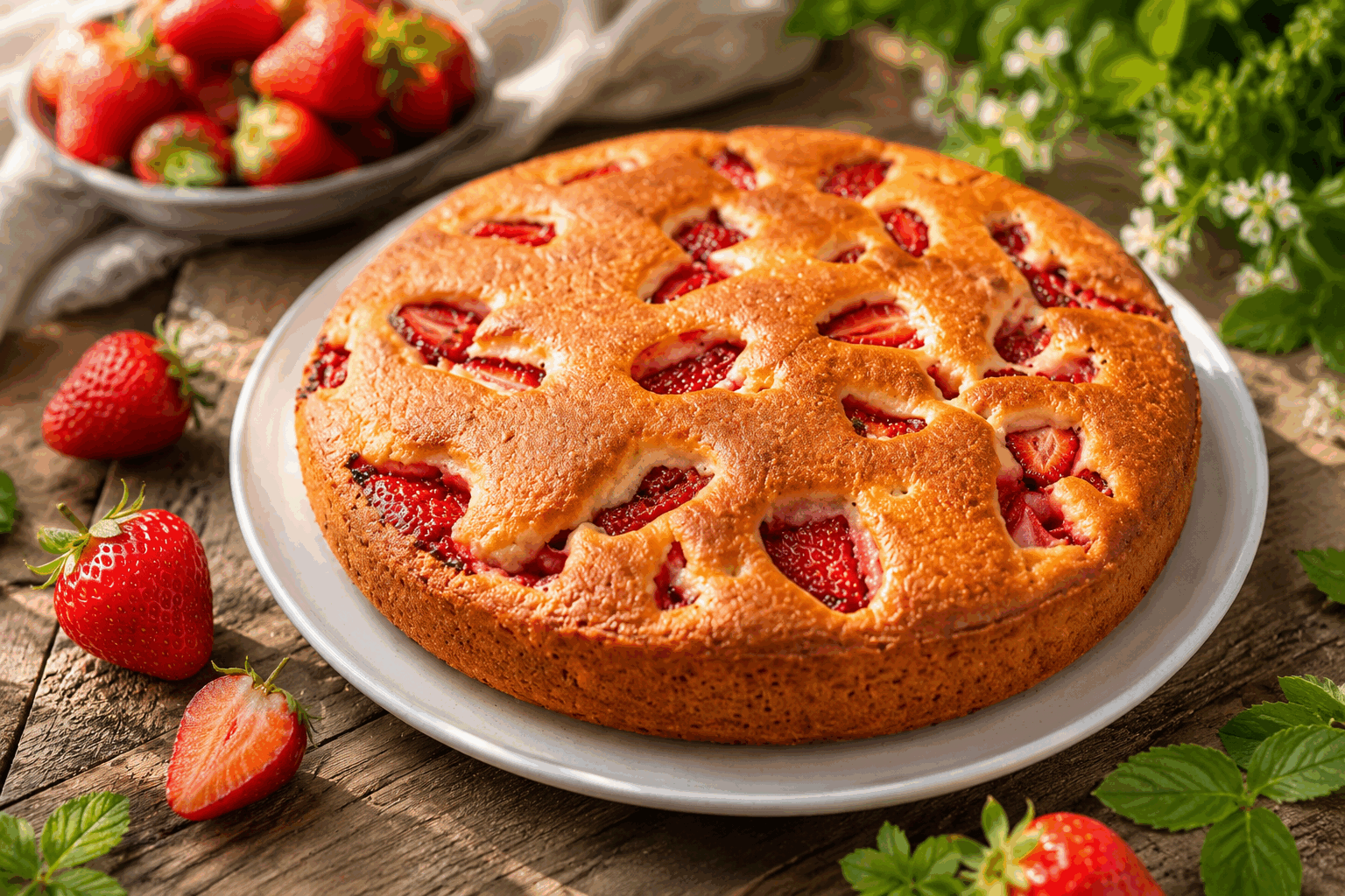 Gâteau aux fraises en 10 minutes, le moelleux qui fait fondre tout le monde 😍