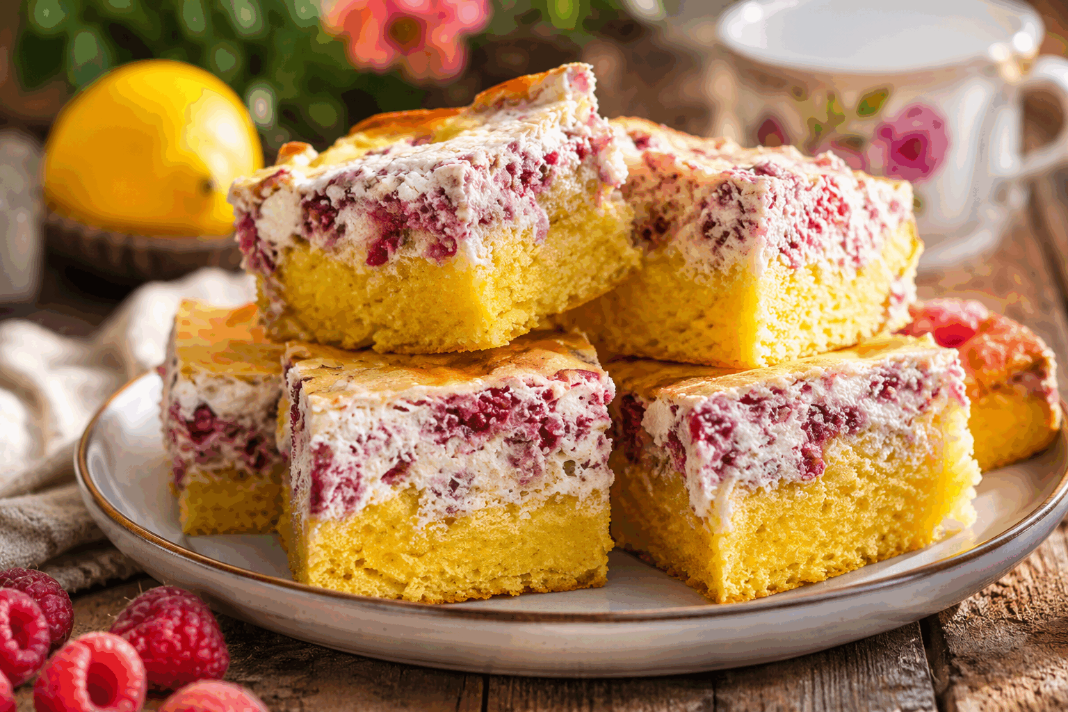 Gâteau citron-framboises sans gluten en 5 minutes, le bonheur léger à savourer 🍋✨ Description Ce gâteau citron-framboises sans gluten est un dessert léger, frais et acidulé, parfait pour les amateurs de saveurs fruitées et délicates. Son moelleux rapide à préparer fait de lui un allié de choix pour un goûter improvisé ou un dessert express. Sa texture douce et parfumée vous invite à un véritable moment de bonheur gourmand. Informations Temps de préparation : 5 minutes Temps de cuisson : 25 minutes Nombre de portions : 6 personnes Difficulté : Facile Ingrédients Pour la pâte 150 g de farine de riz 50 g de poudre d’amandes 100 g de sucre de canne 3 œufs 100 ml d’huile de tournesol 120 ml de lait végétal (amande ou soja) 1 citron bio (zeste et jus) 1 sachet de levure chimique sans gluten (environ 11 g) 1 pincée de sel Pour la garniture 150 g de framboises fraîches ou surgelées Préparation Préchauffe le four à 180°C (chaleur statique ou ventilée). Dans un saladier, bats les œufs avec le sucre jusqu’à ce que le mélange blanchisse. Ajoute l’huile, le lait végétal, le zeste et le jus du citron, puis mélange bien. Incorpore la farine de riz, la poudre d’amandes, la levure et la pincée de sel en tamisant pour éviter les grumeaux. Mélange délicatement jusqu’à obtenir une pâte homogène et lisse. Verse la moitié de la pâte dans un moule à cake ou à manqué préalablement huilé ou recouvert de papier cuisson. Répartis les framboises sur la pâte puis recouvre-les avec le reste de la préparation. Enfourne et laisse cuire pendant 25 minutes environ, jusqu’à ce que le gâteau soit doré et qu’une lame de couteau ressorte sèche. Laisse tiédir quelques minutes avant de démouler délicatement sur une grille. Astuces Pour un moelleux accentué, remplace le lait végétal par un yaourt nature sans lactose. Si tu utilises des framboises surgelées, ne les décongèle pas avant de les incorporer pour éviter que la pâte soit trop humide. Veille à bien tamiser la farine sans gluten pour une texture plus légère et éviter les grumeaux. Pour une touche gourmande supplémentaire, saupoudre quelques amandes effilées sur le dessus avant cuisson. Service Servez ce gâteau légèrement tiède ou à température ambiante, accompagné d’un thé vert ou d’une infusion fruitée. Il est également parfait pour un dessert léger après un repas estival ou lors d’un goûter convivial entre amis.
