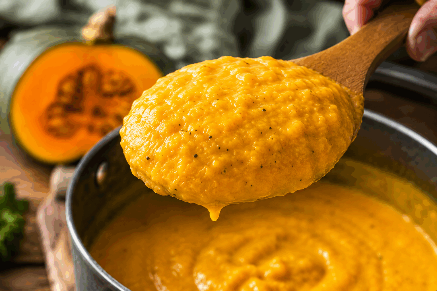 La purée de potiron maison en 5 minutes, un goût qui réchauffe l’âme 🔥 Description Cette purée de potiron maison, rapide et savoureuse, offre une texture onctueuse et un goût doux réconfortant. Parfaite pour les soirées d’automne ou les repas familiaux, elle évoque la chaleur d’un foyer chaleureux avec ses notes légèrement sucrées et épicées. Informations Temps de préparation : 2 minutes Temps de cuisson : 5 minutes Nombre de portions : 4 personnes Difficulté : Facile Ingrédients Ingrédients principaux 500 g de potiron (chair coupée en petits morceaux) 30 g de beurre 100 ml de lait entier Sel fin, selon goût Poivre noir moulu, selon goût Pour relever (optionnel) 1 pincée de muscade râpée 1 cuillère à café de miel ou sirop d’érable Quelques feuilles de thym frais Préparation Coupe la chair de potiron en petits morceaux pour accélérer la cuisson. Dépose les morceaux de potiron dans un grand bol compatible micro-ondes avec 2 cuillères à soupe d’eau. Couvre le bol avec un film plastique ou un couvercle adapté, puis chauffe au micro-ondes à puissance maximale pendant 4 à 5 minutes, jusqu’à ce que le potiron soit tendre. Sors le bol, égoutte l’eau résiduelle si nécessaire, puis ajoute le beurre, le lait, le sel, le poivre et la muscade. Mixe avec un mixeur plongeant ou écrase à la fourchette pour obtenir une purée lisse et homogène. Rectifie l’assaisonnement et ajoute le miel pour accentuer la douceur, puis mélange bien. Serre la purée chaude, parsemée de feuilles de thym frais pour la touche finale. Astuces Coupe le potiron en petits morceaux égaux pour une cuisson rapide et uniforme. Utilise du lait entier pour une purée plus onctueuse et gourmande. Le miel rehausse naturellement la douceur du potiron sans l’alourdir. Tu peux remplacer le micro-ondes par une cuisson vapeur rapide si tu préfères une méthode plus naturelle. Service Serre cette purée de potiron bien chaude, accompagnée d’une viande rôtie ou d’un poisson grillé. Elle est idéale pour réchauffer un dîner d’automne ou pour un repas familial convivial. Présente-la dans un joli bol rustique, agrémentée d’un brin de thym frais pour une touche visuelle et aromatique.