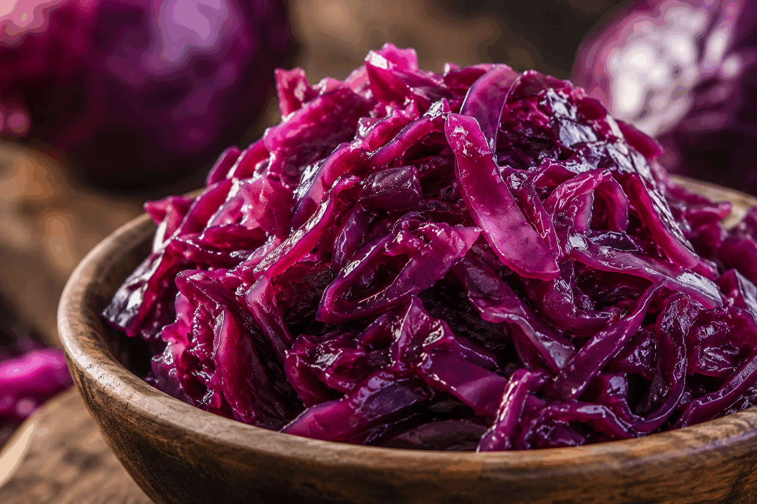 Le chou rouge braisé de grand-mère qui sublime vos fêtes en 30 minutes top chrono 🔥 Description Ce chou rouge braisé est une recette traditionnelle, simple et rapide à réaliser, qui apporte couleur et saveur à vos repas de fête. Sa cuisson tendre et parfumée aux épices douces crée un équilibre parfait entre douceur et acidité, évoquant les plats mijotés de nos grand-mères. Idéal pour accompagner viandes rôties ou volailles, il réchauffe les tables hivernales avec authenticité. Informations Temps de préparation : 10 minutes Temps de cuisson : 20 minutes Nombre de portions : 4 personnes Difficulté : Facile Ingrédients Pour le chou braisé 1 chou rouge moyen (environ 800 g) 1 oignon moyen 2 pommes (type Golden ou Reinette) 30 g de beurre 2 cuillères à soupe d’huile d’olive 150 ml de bouillon de légumes ou d’eau 2 cuillères à soupe de vinaigre de cidre 1 cuillère à soupe de sucre roux 1 feuille de laurier 1/2 cuillère à café de cannelle en poudre Sel et poivre du moulin Préparation Émince finement l’oignon et coupe le chou rouge en fines lanières, après avoir retiré le cœur dur. Épluche, épépine et coupe les pommes en petits cubes. Fais chauffer le beurre et l’huile d’olive dans une grande poêle ou une cocotte à feu moyen. Ajoute l’oignon émincé et fais-le revenir 3 minutes jusqu’à ce qu’il devienne translucide. Incorpore le chou rouge, les pommes, la feuille de laurier, la cannelle, le sucre, le sel et le poivre. Mélange bien pour enrober les ingrédients. Verse le bouillon et le vinaigre de cidre, puis couvre la cocotte. Laisse mijoter à feu doux pendant 20 minutes en remuant de temps en temps, jusqu’à ce que le chou soit tendre mais encore légèrement croquant. Retire la feuille de laurier avant de servir et ajuste l’assaisonnement si besoin. Astuces Pour une saveur plus douce, remplace le vinaigre de cidre par du vinaigre balsamique blanc. Si tu préfères un chou plus fondant, prolonge la cuisson de 5 à 10 minutes en ajoutant un peu d’eau si nécessaire. La cannelle peut être remplacée par une pincée de clou de girofle moulu pour varier les arômes. Cette recette se prête bien à une préparation à l’avance, le chou braisé gagne en goût après repos. Service Sers ce chou rouge braisé en accompagnement d’une dinde rôtie, d’un magret de canard ou d’une viande grillée pour sublimer tes repas de fête. Dispose-le joliment dans un plat creux, décoré de quelques quartiers de pomme ou de noix concassées pour un effet gourmand et coloré. Il s’intègre parfaitement à une table traditionnelle hivernale pleine de chaleur et de convivialité.