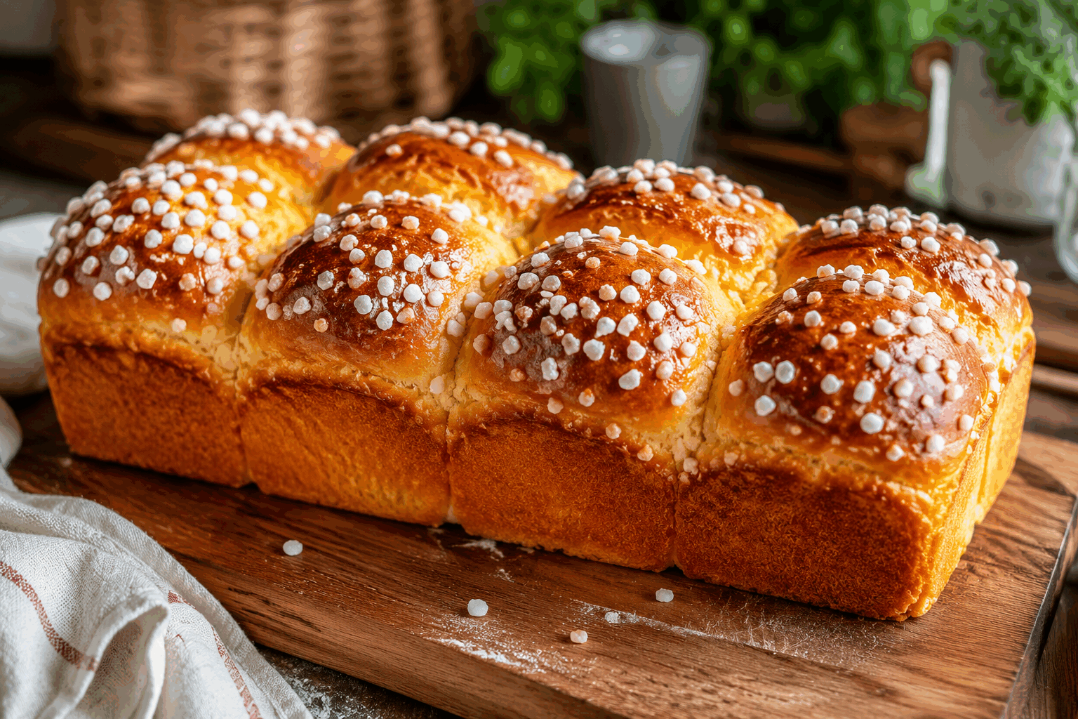 Ma brioche moelleuse en 5 minutes, un nuage de douceur à chaque bouchée ✨ Description Cette brioche ultra moelleuse est un véritable nuage de douceur, parfaite pour un petit-déjeuner gourmand ou un goûter réconfortant. Sa texture légère et aérée fond délicatement en bouche, avec une saveur légèrement beurrée et sucrée qui ravira toutes les papilles. Facile et rapide à préparer, cette recette express vous permet de déguster une brioche maison en un temps record. Informations Temps de préparation : 5 minutes Temps de cuisson : 20 minutes Nombre de portions : 6 personnes Difficulté : Facile Ingrédients Pour la pâte à brioche 250 g de farine de blé 30 g de sucre en poudre 5 g de levure chimique (ou 10 g de levure boulangère instantanée) 1 pincée de sel 100 ml de lait tiède 1 œuf 50 g de beurre fondu Préparation Dans un grand bol, mélange la farine, le sucre, la levure chimique (ou levure boulangère) et la pincée de sel. Ajoute l’œuf et le lait tiède, puis mélange rapidement avec une spatule jusqu’à obtenir une pâte homogène. Incorpore le beurre fondu et amalgame bien la pâte sans trop la travailler. Verse la pâte dans un moule à cake beurré ou dans un moule rond à brioche, en lissant le dessus. Enfourne dans un four préchauffé à 180°C (chaleur statique) pendant environ 20 minutes, jusqu’à ce que la brioche soit bien dorée et qu’un couteau en ressorte propre. Laisse tiédir quelques minutes avant de démouler délicatement. Astuces Si tu utilises de la levure boulangère, laisse reposer la pâte 30 minutes à température ambiante pour qu’elle lève et devienne encore plus moelleuse. Pour une touche gourmande, ajoute des pépites de chocolat, des raisins secs ou un peu de fleur d’oranger à la pâte. Utilise un beurre de bonne qualité pour un goût plus riche et une meilleure texture. Conserve la brioche dans un torchon propre pour préserver son moelleux plusieurs heures après la cuisson. Service Servez cette brioche moelleuse tiède, accompagnée d’un peu de confiture maison, de miel ou de beurre salé. Idéale pour un petit-déjeuner convivial ou un goûter doux, elle se marie parfaitement avec une tasse de thé, de café ou un chocolat chaud.
