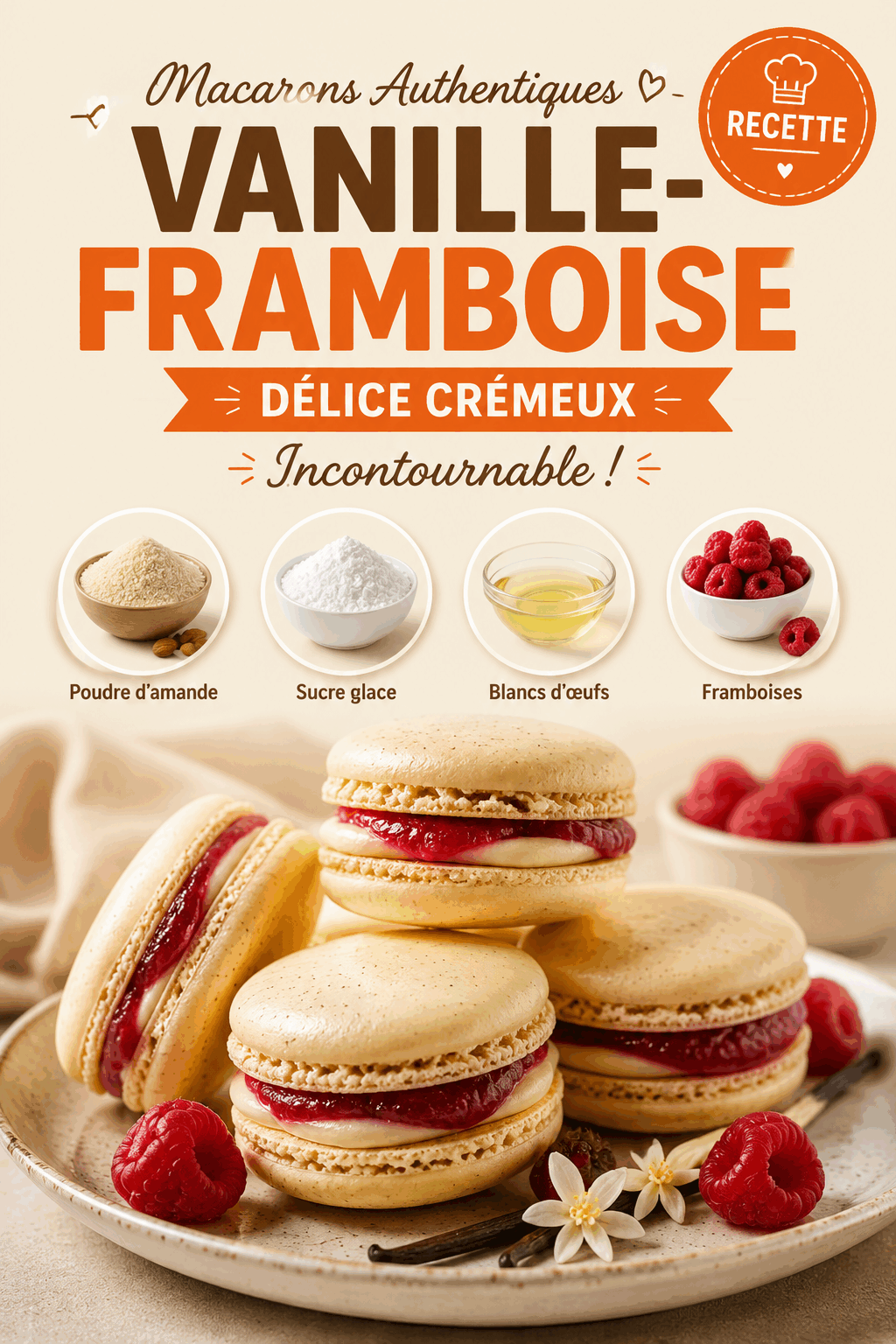 Macarons Authentiques Vanille-Framboise : Délice Crémeux Incontournable !