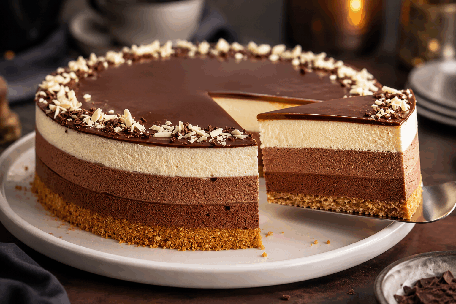 Mousse 3 chocolats en 10 minutes, le dessert léger qui fond dans la bouche 😍 Description Cette mousse aux trois chocolats offre un délice aérien et fondant qui ravit tous les amateurs de chocolat. Composée de chocolat noir, au lait et blanc, elle présente un bel effet visuel en couches distinctes et équilibrées en saveurs. Rapide à préparer, elle est idéale pour une fin de repas légère et gourmande. Informations Temps de préparation : 10 minutes Temps de cuisson : 5 minutes (tempérage du chocolat) Nombre de portions : 6 personnes Difficulté : Facile Ingrédients Pour la mousse aux chocolats 50 g de chocolat noir 50 g de chocolat au lait 50 g de chocolat blanc 30 cl de crème liquide entière bien froide 3 blancs d’œufs 30 g de sucre en poudre 1 pincée de sel Préparation Fais fondre séparément les trois chocolats au bain-marie ou au micro-ondes par tranches de 30 secondes en remuant à chaque fois pour obtenir une texture lisse. Laisse tiédir. Monte la crème liquide en chantilly ferme à l’aide d’un fouet électrique ou un robot. Réserve au frais. Bats les blancs d’œufs avec une pincée de sel jusqu’à ce qu’ils deviennent mousseux, puis ajoute progressivement le sucre jusqu’à obtenir une meringue ferme et brillante. Incorpore délicatement un tiers de la chantilly dans le chocolat noir fondu pour l’assouplir, puis ajoute un tiers des blancs d’œufs en soulevant la préparation pour ne pas la casser. Verse cette première mousse dans des verrines ou ramequins, répartis-la de façon homogène et place au frais pendant 2 minutes pour qu’elle commence à prendre. Répète l’opération avec le chocolat au lait et ensuite avec le chocolat blanc, en réalisant chaque couche de mousse de la même manière et en mettant au frais brièvement entre chaque étape afin de garder des couches nettes. Laisse reposer au réfrigérateur au moins 2 heures avant de servir, pour que les mousses prennent parfaitement et que les saveurs se mélangent harmonieusement. Astuces Utilise des chocolats de qualité pour un goût riche et authentique. Assure-toi que la crème soit très froide avant de la fouetter pour qu’elle monte bien en chantilly. Incorpore délicatement les blancs d’œufs pour conserver une texture légère et aérée. Pour une version encore plus rapide, remplace la crème chantilly par de la crème fouettée du commerce bien froide. Service Sers cette mousse aux trois chocolats bien fraîche dans des verrines transparentes pour mettre en valeur les couches distinctes. Accompagne-la éventuellement de quelques fruits rouges frais ou d’une fine feuille de menthe pour une touche de couleur et de fraîcheur. Parfaite pour un dîner rapide ou un dessert improvisé qui fera sensation.