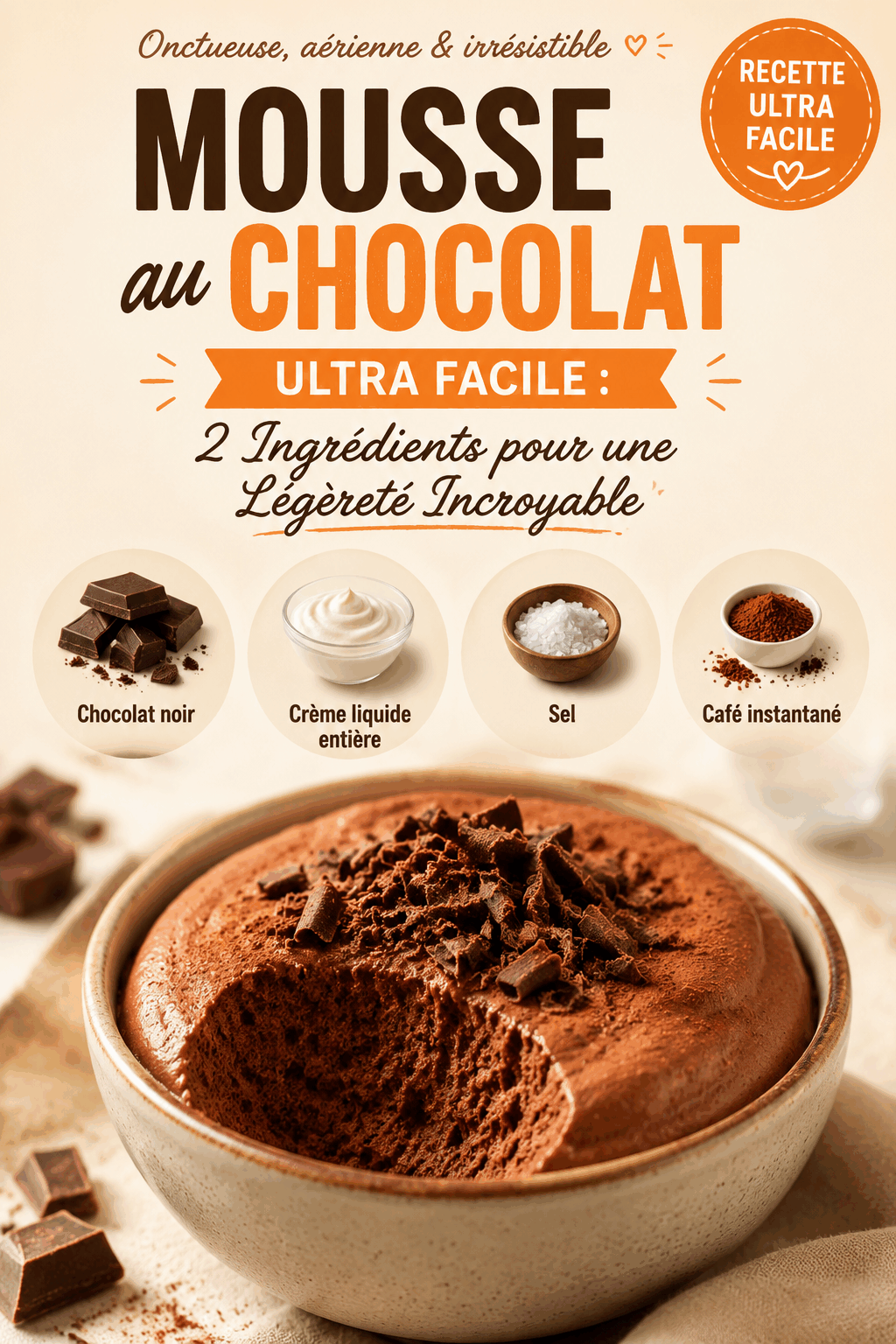 Mousse au Chocolat Ultra Facile : 2 Ingrédients pour une Légèreté Incroyable