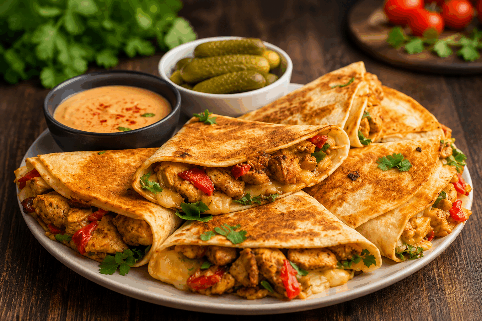 Quesadillas poulet croustillant en 5 minutes : le secret du Ramadan que tout le monde adore 😍 Description Les quesadillas au poulet croustillant sont un plat rapide et savoureux idéal pour les soirées du Ramadan. Cette version express combine la douceur des tortillas dorées et le croquant du poulet pané, relevé par une garniture fondante au fromage et aux épices. Parfait pour partager un repas convivial en famille ou entre amis. Informations Temps de préparation : 3 minutes Temps de cuisson : 5 minutes Nombre de portions : 4 personnes (4 quesadillas) Difficulté : Facile Ingrédients Pour la garniture 300 g de filets de poulet 50 g de chapelure panko 40 g de farine 1 œuf 1 cuillère à café de paprika doux 1/2 cuillère à café de cumin en poudre Sel et poivre du moulin 100 g de fromage râpé (mélange cheddar et mozzarella) 4 grandes tortillas de blé 1 cuillère à soupe d’huile d’olive Pour l’accompagnement (optionnel) 100 g de poivrons rouges et verts coupés en fines lamelles 1 cuillère à soupe de coriandre fraîche hachée Crème fraîche ou yaourt nature Quelques gouttes de jus de citron Préparation Découpe le poulet en fines lanières. Assaisonne-les avec le paprika, le cumin, le sel et le poivre. Prépare trois assiettes : une avec la farine, une avec l’œuf battu, et une avec la chapelure. Passe les morceaux de poulet dans la farine, puis dans l’œuf, enfin dans la chapelure pour bien les enrober. Fais chauffer l’huile d’olive dans une poêle à feu moyen-vif. Poêle rapidement les lanières de poulet 2 à 3 minutes de chaque côté jusqu’à obtenir une belle couleur dorée et un croustillant parfait. Retire et réserve. Place une tortilla dans une autre poêle à feu moyen. Répartis la moitié du fromage râpé sur une moitié de la tortilla. Ajoute les morceaux de poulet croustillant sur le fromage, puis ajoute un peu de fromage par-dessus pour faciliter le collage. Replie la tortilla en deux sur la garniture en formant un demi-cercle. Presse légèrement avec une spatule et fais cuire 2 minutes de chaque côté jusqu’à ce que la tortilla soit dorée et le fromage fondu. Réitère l’opération pour les autres quesadillas. Laisse reposer 1 minute avant de couper en parts égales. Servez chaud, accompagné des poivrons sautés avec un peu de coriandre et un filet de crème fraîche ou yaourt citronné. Astuces Pour un croustillant optimal, utilisez de la chapelure panko, plus légère et plus croustillante que la chapelure classique. Attention à ne pas trop cuire les quesadillas : la tortilla doit être dorée mais pas brûlée, et le fromage bien fondu. Vous pouvez remplacer le poulet par du poisson blanc ou du tofu pour une version différente. Pour un goût encore plus relevé, ajoutez une pointe de piment en poudre dans l’assaisonnement du poulet. Service Servez ces quesadillas croustillantes bien chaudes, coupées en parts faciles à partager. Elles accompagnent parfaitement une salade fraîche ou des légumes grillés. Ce plat rapide est idéal pendant le Ramadan pour un iftar gourmand et convivial qui plaira à toute la famille.
