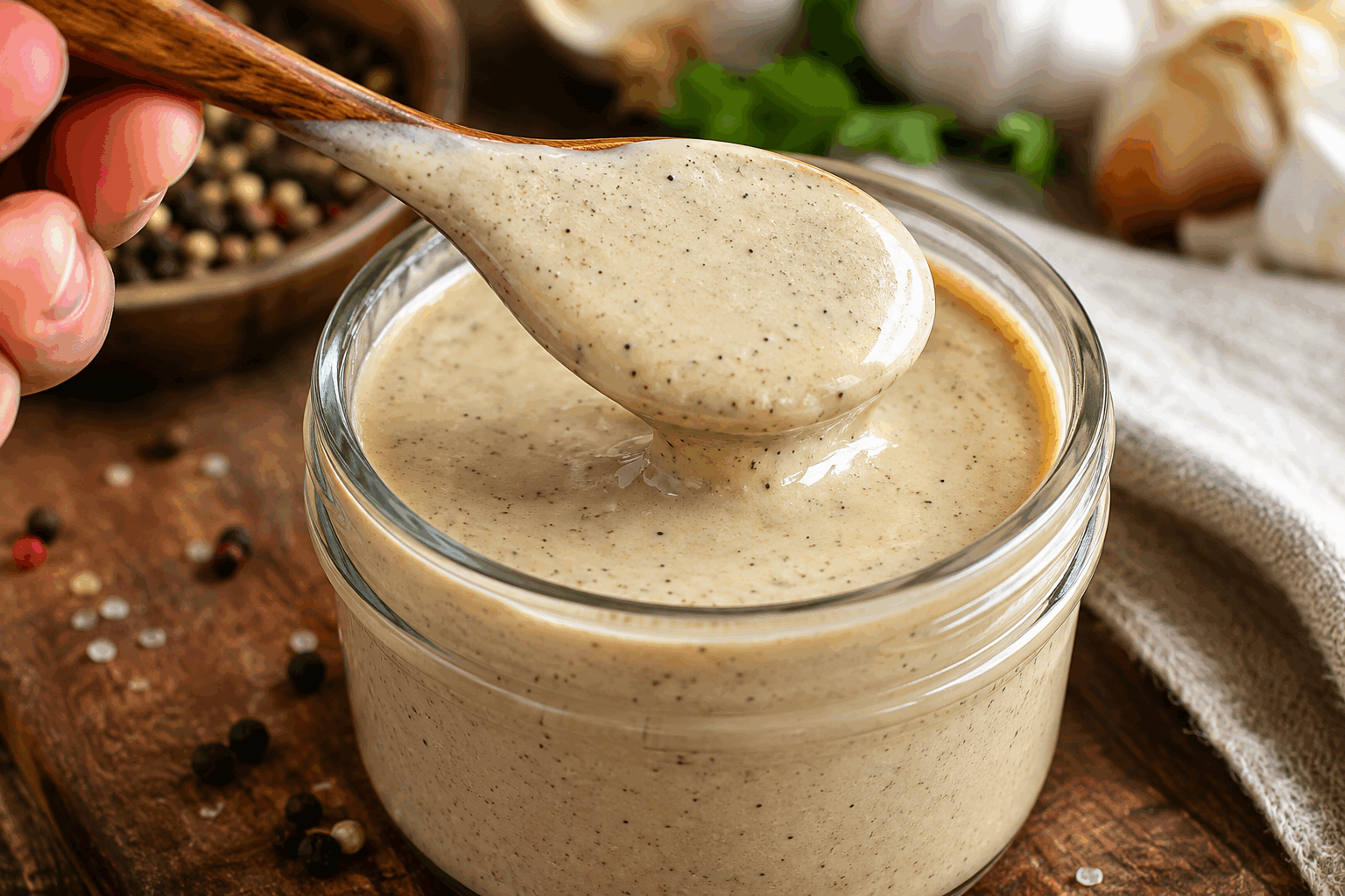 Sauce au poivre express avec 4 ingrédients seulement, sans beurre et délicieuse ✨ Description Cette sauce au poivre express est une alternative légère et rapide à la version traditionnelle. Sans beurre, elle conserve tout le piquant et la richesse du poivre, agrémentée d’une touche onctueuse grâce à la crème végétale ou liquide. Parfaite pour accompagner viandes, volailles ou même légumes grillés, elle se prépare en quelques minutes seulement. Informations Temps de préparation : 5 minutes Temps de cuisson : 10 minutes Nombre de portions : 4 personnes Difficulté : Facile Ingrédients Pour la sauce 20 g de grains de poivre noir concassés 20 cl de crème liquide légère (ou crème végétale au choix) 10 cl de bouillon de légumes ou de volaille 1 cuillère à soupe d’huile d’olive Sel, selon goût Préparation Faites chauffer l’huile d’olive dans une poêle à feu moyen. Ajoutez les grains de poivre concassés et faites-les légèrement griller pendant 1 à 2 minutes pour libérer leurs arômes. Versez le bouillon chaud dans la poêle, laissez réduire à feu moyen pendant 3 minutes. Incorporez la crème liquide, mélangez bien et laissez mijoter doucement 5 minutes sans cesser de remuer, jusqu’à obtenir une sauce onctueuse. Rectifiez l’assaisonnement en sel selon votre goût, puis retirez du feu. Astuces Utilisez un poivre de bonne qualité, fraîchement concassé, pour un maximum d’arômes. Si vous souhaitez une sauce plus épaisse, augmentez légèrement la réduction du bouillon avant d’ajouter la crème. Pour une version vegan, privilégiez une crème végétale à base de soja ou d’avoine. Servez la sauce immédiatement, elle peut épaissir en refroidissant. Service Servez cette sauce au poivre express en accompagnement d’un steak grillé, d’une poitrine de poulet rôtie ou de légumes vapeur. Présentez-la dans une petite saucière pour que chacun puisse se servir à sa convenance. Idéale pour un dîner rapide mais gourmet, elle sublime vos plats sans complication.