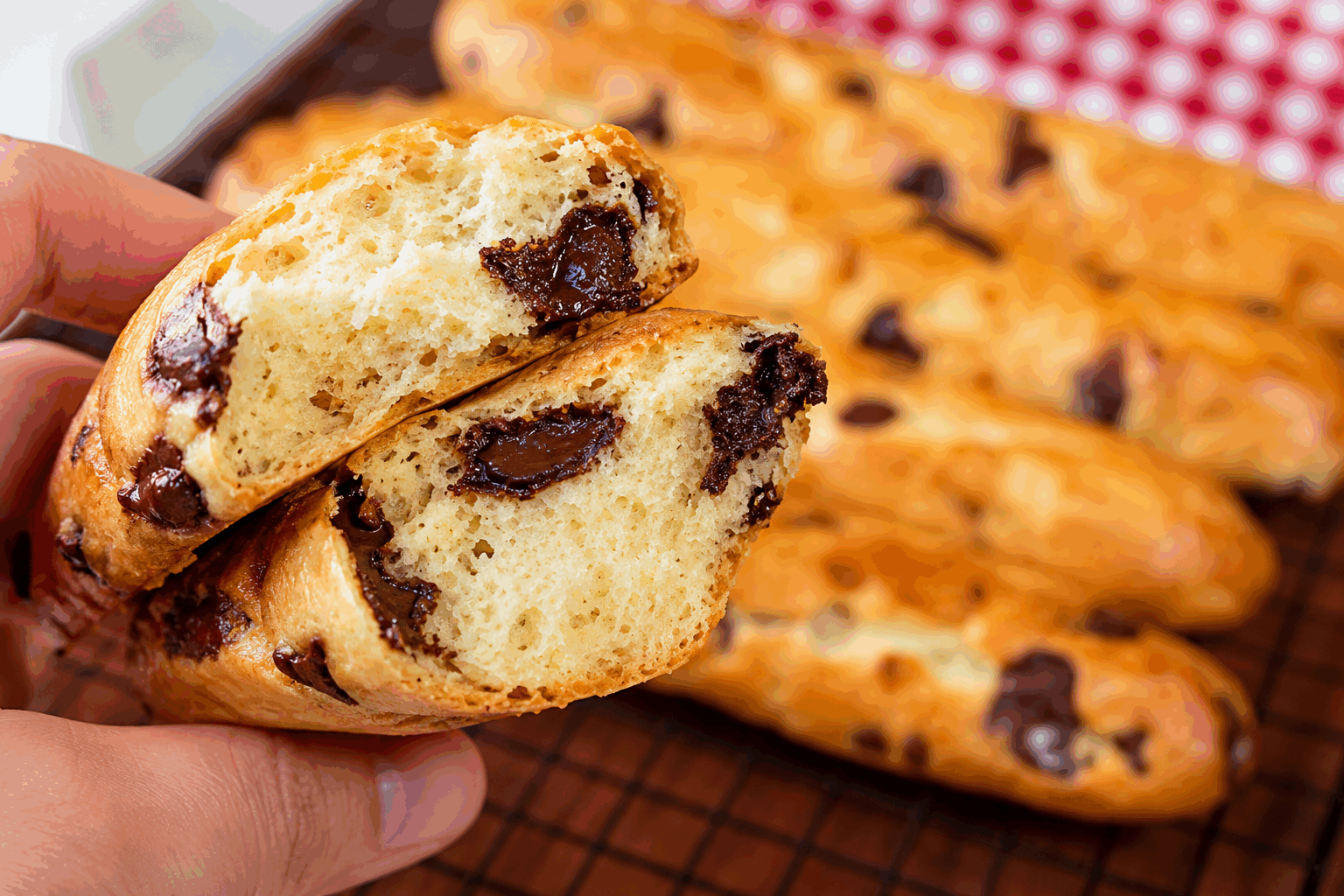 Seulement 3 ingrédients pour des baguettes viennoises au chocolat ultra moelleuses 🍫 Description Les baguettes viennoises au chocolat ultra moelleuses sont une délicieuse variante des baguettes classiques. Avec une mie tendre et légèrement sucrée, ornée de généreux morceaux de chocolat, elles sont parfaites pour un petit-déjeuner gourmand ou un goûter réconfortant. Cette recette simplifiée utilise seulement trois ingrédients pour vous permettre de réaliser facilement et rapidement cette douceur à la maison. Informations Temps de préparation : 20 minutes Temps de cuisson : 20 minutes Nombre de portions : 4 baguettes Difficulté : Facile Ingrédients Pour les baguettes 500g de pâte à pain prête à l'emploi 100g de chocolat noir en morceaux 50g de beurre fondu Préparation Préchauffez votre four à 180°C (thermostat 6). Sur un plan de travail légèrement fariné, divisez la pâte à pain en quatre portions égales. Incorporez les morceaux de chocolat dans chaque portion et façonnez-les en forme de baguettes. Disposez les baguettes sur une plaque de cuisson recouverte de papier sulfurisé. Badigeonnez-les de beurre fondu pour un aspect doré et brillant. Cuis les baguettes au four pendant environ 20 minutes, ou jusqu'à ce qu'elles soient bien dorées. Laissez-les refroidir légèrement avant de servir. Astuces Pour une version encore plus gourmande, ajoutez quelques pépites de chocolat blanc en plus du chocolat noir. Vous pouvez remplacer le beurre fondu par du lait pour une version plus légère. Les baguettes se conservent bien dans un sac en papier jusqu'à deux jours. Service Servez ces baguettes viennoises encore légèrement tièdes pour savourer toute la richesse du chocolat fondant. Elles accompagnent parfaitement un café ou un thé pour un moment de détente. Idéales pour le petit-déjeuner ou en collation, ces baguettes sont également appréciées lors des brunchs dominicaux.