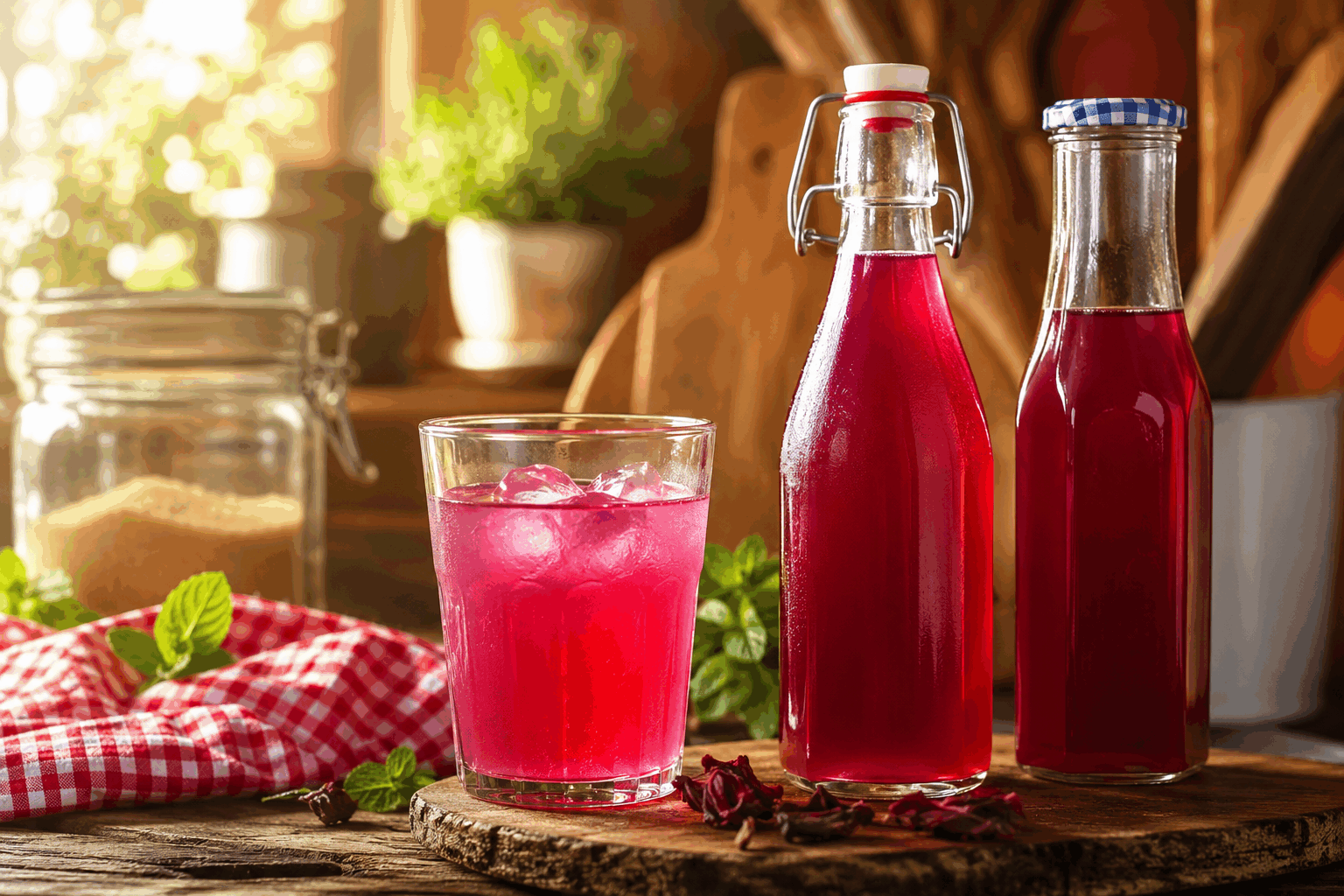 Sirop de grenadine maison cru : le petit secret riche en probiotiques ✨ Description Découvrez un sirop de grenadine maison, préparé sans cuisson pour préserver les bienfaits des ingrédients crus. Ce sirop est non seulement délicieux avec son goût fruité de grenade et sa douceur sucrée, mais il est aussi une source naturelle de probiotiques, grâce à la fermentation. Parfait pour agrémenter vos boissons ou desserts favoris, il séduira par son authenticité et sa simplicité. Informations Temps de préparation : 20 minutes Temps de fermentation : 48 heures Nombre de portions : 500 ml de sirop Difficulté : Facile Ingrédients Pour le sirop 500 ml de jus de grenade frais 250 g de sucre de canne non raffiné 1 cuillère à café de jus de citron 1 cuillère à soupe de kéfir de fruits ou de levain de probiotique Préparation Dans un grand récipient propre, mélangez le jus de grenade frais avec le sucre de canne jusqu’à dissolution complète du sucre. Ajoutez le jus de citron et le kéfir de fruits, mélangez délicatement. Couvrez le récipient avec un linge fin et fixez-le avec un élastique. Laissez fermenter dans un endroit chaud pendant 48 heures. Après fermentation, filtrez le sirop pour retirer les dépôts éventuels. Versez le sirop dans une bouteille stérilisée et conservez-le au réfrigérateur. Astuces Pendant la fermentation, assurez-vous que le linge couvre bien le récipient pour éviter les impuretés et insectes. Goûtez le sirop après 24 heures pour ajuster le temps de fermentation selon l'acidité et le goût souhaité. Pour un sirop plus épais, réduisez-le légèrement à feu doux après la fermentation, en prenant soin de ne pas le porter à ébullition. Service Servez ce sirop de grenadine maison bien frais, en ajoutant une portion à de l'eau pétillante, du thé glacé ou des cocktails. Il peut également être utilisé pour napper des glaces ou des yaourts. Idéal lors de chaudes journées d'été ou pour apporter une touche sucrée et fruitée à vos desserts.