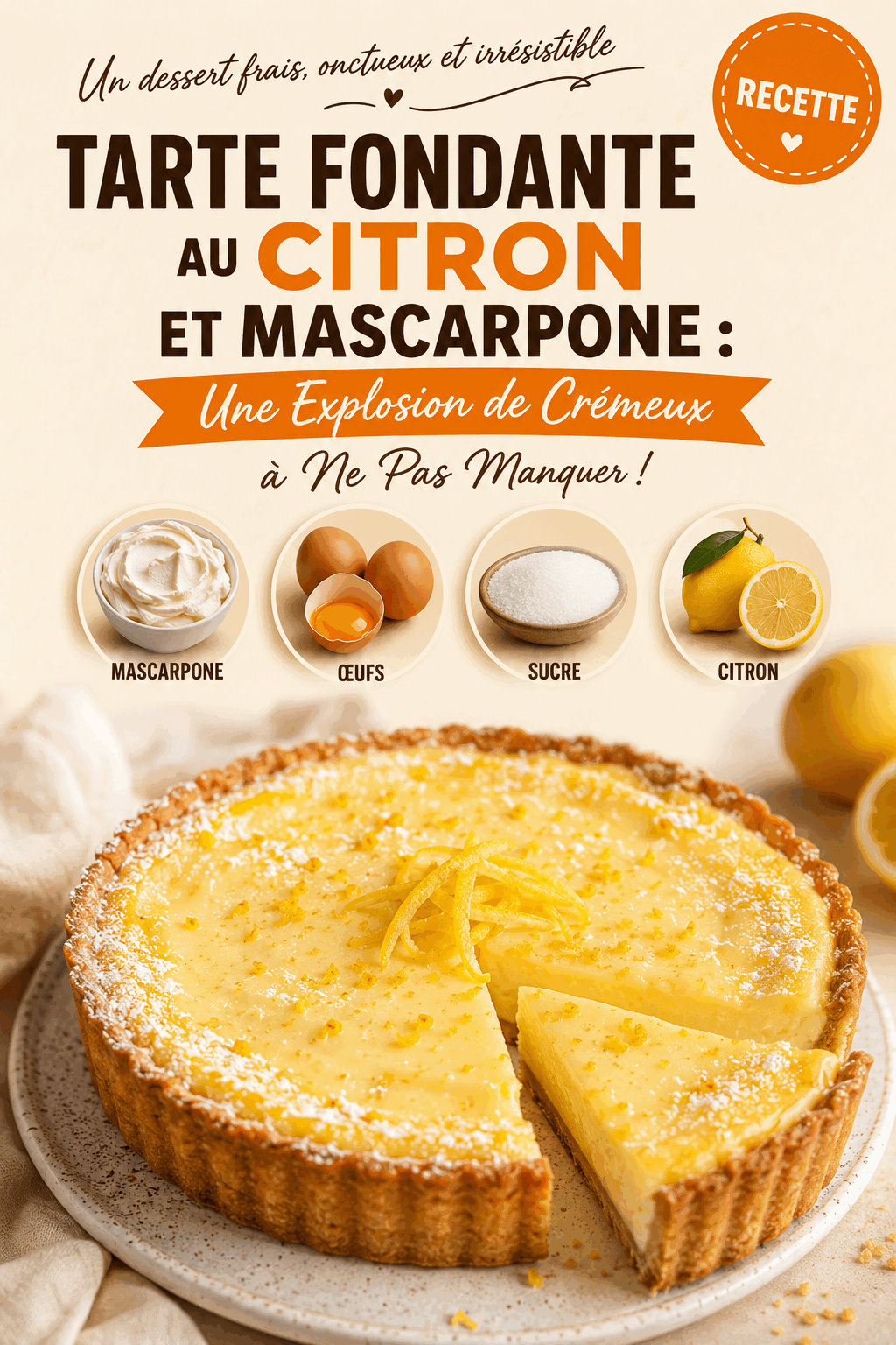Tarte Fondante au Citron et Mascarpone : Une Explosion de Crémeux à Ne Pas Manquer !