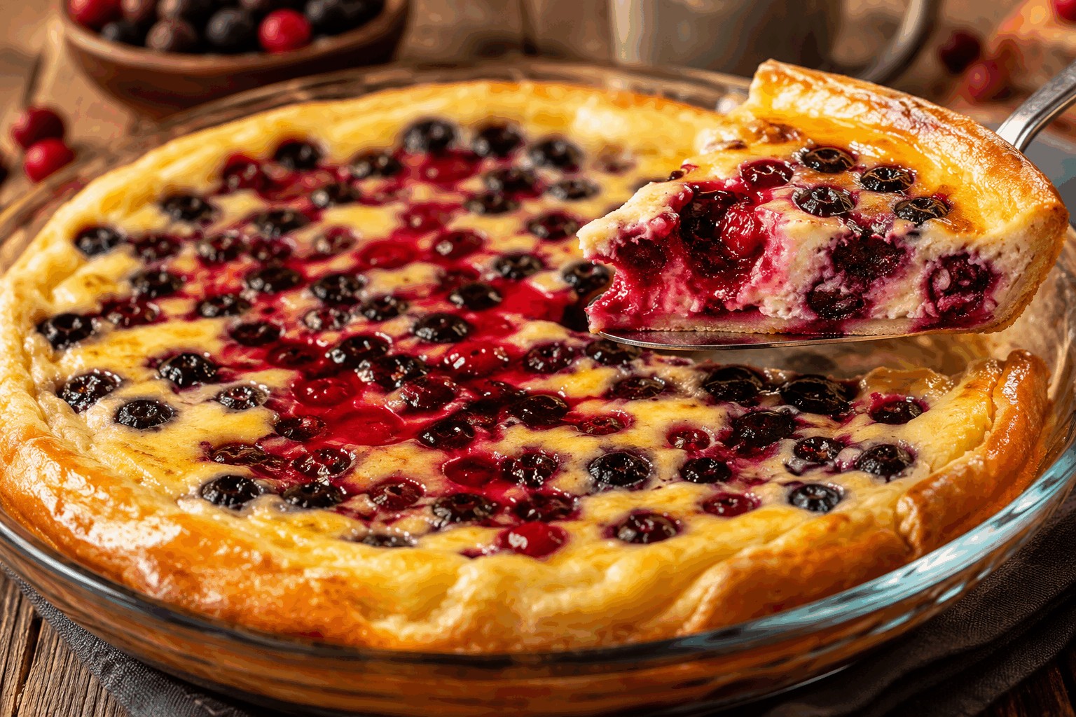 Tarte aux myrtilles sans pâte, seulement 3 ingrédients pour un dessert léger et magique 🫐✨ Description Cette tarte aux myrtilles sans pâte est un dessert léger, fruité et facile à réaliser. Composée de seulement trois ingrédients, elle offre une texture moelleuse et fondante, sublimée par la fraîcheur des myrtilles. Parfaite pour une fin de repas gourmande et saine ou pour un goûter estival. Informations Temps de préparation : 10 minutes Temps de cuisson : 25 minutes Nombre de portions : 6 personnes Difficulté : Facile Ingrédients Pour la tarte 300 g de myrtilles fraîches ou surgelées 3 gros œufs 150 g de fromage blanc nature (à 20% de MG pour un côté léger) 1 cuillère à soupe de miel (facultatif, pour un dessert un peu plus sucré) Préparation Préchauffe le four à 180°C (chaleur statique ou 160°C en chaleur tournante). Dans un saladier, bats les œufs avec le fromage blanc jusqu’à obtenir un mélange homogène et lisse. Ajoute le miel si tu souhaites une touche de douceur supplémentaire et mélange bien. Verse délicatement les myrtilles dans un plat à tarte ou un moule à gâteau de 20 cm de diamètre, légèrement graissé à l’huile ou au beurre. Répartis ensuite le mélange œufs-fromage blanc sur les myrtilles en veillant à bien recouvrir les fruits. Enfourne pour environ 25 minutes. La tarte doit être légèrement dorée et légèrement tremblotante au centre. Laisse refroidir à température ambiante, puis place au réfrigérateur pendant au moins 1 heure avant de servir pour que la texture soit ferme et agréable. Astuces Pour une version encore plus légère, remplace le fromage blanc par du yaourt nature à 0% de matière grasse. Si tu utilises des myrtilles surgelées, ne pas les décongeler avant la cuisson pour éviter qu’elles détrempent le dessert. Pour varier les plaisirs, tente cette recette avec d’autres petits fruits rouges comme les framboises ou les groseilles. Accompagne la tarte d’une boule de glace vanille ou d’un coulis de fruits rouges pour plus de gourmandise. Service Présente cette tarte légèrement froide, découpée en parts généreuses. Elle se déguste aussi bien en dessert qu’au goûter accompagnée d’un thé ou d’un café. Son côté frais et léger la rend idéale pour les journées chaudes ou les repas en famille sans lourdeur.