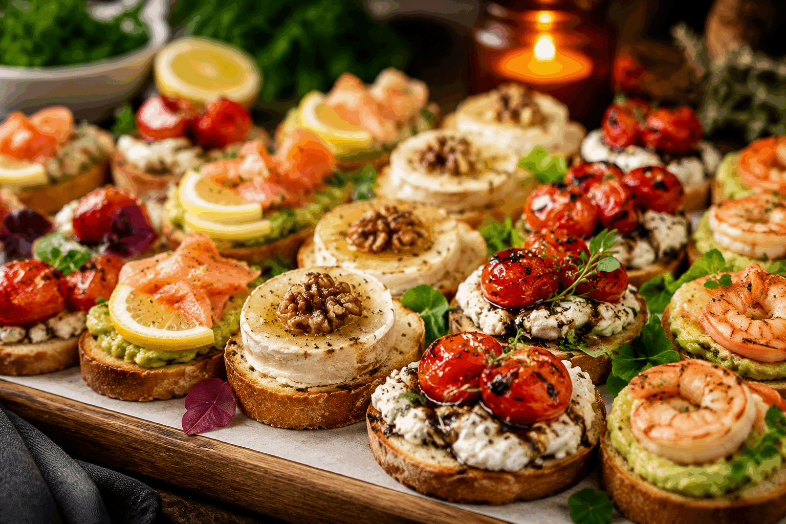 5 bruschettas faciles en 10 minutes pour un apéro maison qui fait craquer 😍 Description Ces 5 bruschettas sont des petites tartines gourmandes, colorées et pleines de saveurs méditerranéennes, parfaites pour un apéritif convivial et rapide. Faciles à préparer en seulement 10 minutes, elles séduiront vos invités par leur fraîcheur et leur diversité de textures. Un incontournable de l’apéro maison qui fait toujours son effet ! Informations Temps de préparation : 10 minutes Temps de cuisson : 5 minutes Nombre de portions : 10 bruschettas (2 de chaque) Difficulté : Facile Ingrédients Pour les tartines 10 tranches de baguette ou ciabatta 3 cuillères à soupe d'huile d'olive extra vierge 1 gousse d'ail Sel fin Poivre du moulin Pour les garnitures 2 tomates mûres 100 g de mozzarella 50 g de jambon cru (type prosciutto) 50 g de tapenade d'olives noires 1 avocat bien mûr 1 citron (jus) 10 feuilles de basilic frais 10 radis 1 petite courgette 50 g de ricotta Quelques olives noires dénoyautées Préparation Préchauffe le four à 200°C en mode grill. Dispose les tranches de pain sur une plaque recouverte de papier cuisson, badigeonne-les légèrement d'huile d'olive avec un pinceau. Fais griller le pain 3 à 5 minutes jusqu'à ce qu'il soit doré et croustillant, puis frotte chaque tranche avec la gousse d'ail coupée en deux. Coupe les tomates en petits dés, déchire la mozzarella en morceaux, effeuille le basilic, tranche finement la courgette, les radis et coupe l’avocat en petits dés en l’arrosant immédiatement de jus de citron. Prépare les garnitures : Mélange tomates et mozzarella avec un filet d’huile d’olive, sel, poivre et basilic pour la bruschetta classique. Pour la bruschetta au jambon cru, dépose une tranche de jambon sur la tartine chaude avec un filet d’huile d’olive, poivre et basilic. Étale la tapenade sur une tartine puis ajoute des olives noires ou quelques feuilles de basilic. Sur une autre tartine, écrase l’avocat citronné en purée, ajoute un peu de sel, poivre et quelques feuilles de basilic ou radis râpés pour la fraîcheur. Enfin, étale un peu de ricotta sur la dernière tartine et ajoute quelques fines tranches de courgette crue, un tour de moulin à poivre et un filet d’huile d’olive. Dispose les 5 préparations en alternance sur un plat de service et sers immédiatement pour profiter du croustillant du pain. Astuces Utilise un pain de qualité, légèrement rassis, pour un meilleur croustillant à la cuisson. Pour préserver la fraîcheur de l’avocat, arrose-le toujours de jus de citron pour éviter qu'il noircisse. Tu peux varier les garnitures selon la saison ou tes envies : poivrons grillés, champignons sautés, fromage de chèvre, pesto… Prépare les garnitures à l'avance mais grille le pain et assemble les bruschettas juste avant de servir pour garder le croquant. Service Présente les bruschettas sur un grand plat coloré avec quelques feuilles de basilic décoratives et un bol d’olives à côté. Accompagne-les d’un vin blanc frais ou d’un rosé fruité pour un apéro réussi en toute simplicité. Idéal pour partager un moment convivial en famille ou entre amis, à l’intérieur comme en extérieur.