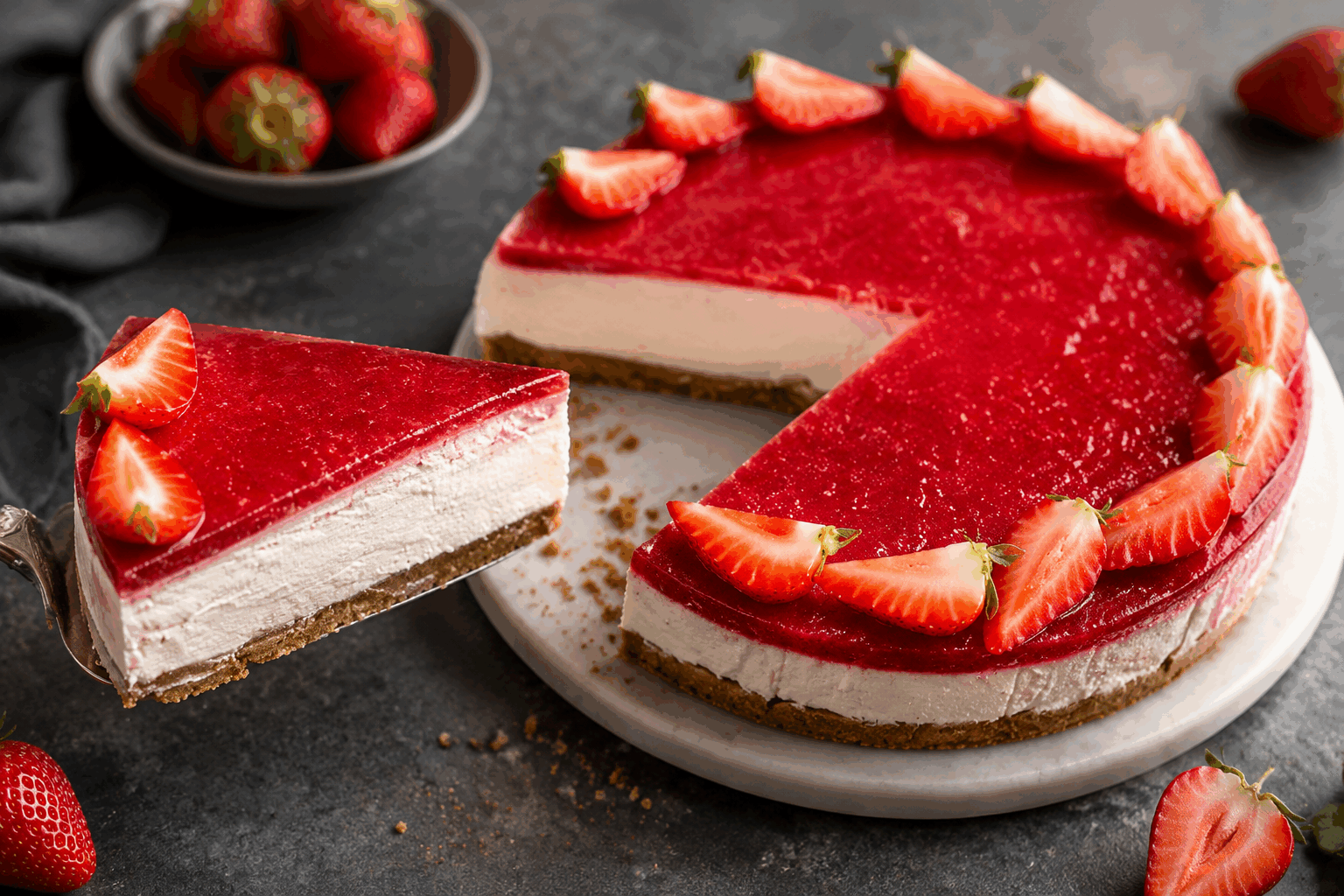 5 minutes et 3 ingrédients pour un cheesecake à la fraise sans cuisson qui fond dans la bouche 😍 Description Ce cheesecake à la fraise est une gourmandise fraîche et légère, idéale pour les envies sucrées rapides. Sans cuisson, il combine une base croustillante et une mousse crémeuse à la texture fondante, délicatement parfumée aux fraises. Parfait pour un dessert estival ou une pause douceur en toute simplicité. Informations Temps de préparation : 5 minutes Temps de cuisson : 0 minutes Nombre de portions : 4 personnes Difficulté : Facile Ingrédients Pour la base 100 g de biscuits sablés (type Petit Beurre) 30 g de beurre doux fondu Pour la garniture 200 g de fromage frais type Philadelphia 100 g de fraises fraîches 2 cuillères à soupe de sucre glace Préparation Réduis les biscuits sablés en miettes fines à l’aide d’un mixeur ou en les écrasant dans un sac plastique avec un rouleau à pâtisserie. Mélange les miettes de biscuits avec le beurre fondu jusqu’à obtenir une texture sableuse et compacte. Répartis la base dans des verrines ou des petits contenants, tasse bien avec le dos d’une cuillère et réserve au frais. Dans un bol, écrase les fraises à la fourchette pour obtenir une purée légèrement grumeleuse. Ajoute le fromage frais et le sucre glace à la purée de fraises, puis mélange vigoureusement jusqu’à obtenir une crème homogène et aérienne. Dépose la garniture au-dessus de la base biscuitée en lissant la surface avec une spatule. Laisse reposer au frais au minimum 1 heure pour que la préparation raffermisse et que les saveurs se mélangent. Astuces Utilise des fraises bien mûres et parfumées pour un goût optimal et naturel. Tu peux remplacer le fromage frais par du mascarpone pour une texture encore plus onctueuse. Pour un effet encore plus rafraîchissant, ajoute quelques feuilles de menthe finement ciselées à la garniture. Conserve les cheesecakes au frais et consomme-les dans les 24 heures pour préserver leur fraîcheur. Service Servez ce cheesecake sans cuisson bien frais, décoré avec quelques fraises entières ou des feuilles de menthe. Il est idéal en fin de repas léger ou pour un goûter gourmand. Accompagnez-le d’un thé glacé ou d’une limonade maison pour une pause estivale parfaite.