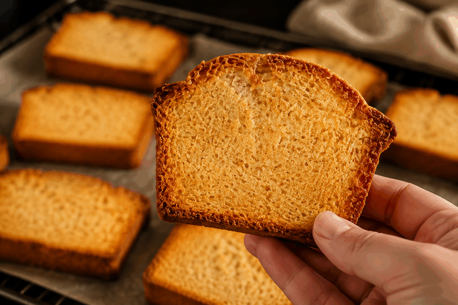 5 minutes pour des biscottes maison aussi croustillantes que chez mamie 😍 Description Ces biscottes maison sont légères, dorées et délicieusement croustillantes, rappelant la douceur des petits déjeuners d’antan chez mamie. Faciles et rapides à préparer, elles se dégustent aussi bien nature qu’avec un peu de confiture ou de beurre. Un vrai régal à refaire chaque matin pour toute la famille ! Informations Temps de préparation : 5 minutes Temps de cuisson : 15 minutes Nombre de portions : 12 biscottes Difficulté : Facile Ingrédients Pour les biscottes 200 g de farine de blé T55 1/2 sachet de levure chimique (environ 5 g) 10 g de sucre 3 g de sel fin 120 ml d’eau tiède 20 g d’huile d’olive douce ou huile neutre Préparation Préchauffe le four à 180°C (chaleur statique). Dans un saladier, mélange la farine, la levure chimique, le sucre et le sel. Ajoute l’eau tiède puis l’huile, et mélange rapidement pour obtenir une pâte homogène et légèrement collante. Abaisse la pâte sur une surface farinée en un rectangle d’environ 20 cm de long et 15 cm de large, d’à peu près 1 cm d’épaisseur. Coupe ce rectangle en 12 petits morceaux rectangulaires égaux (environ 5 x 3 cm). Dispose les morceaux sur une plaque recouverte de papier cuisson en les espaçant légèrement. Enfourne 10 minutes à 180°C, jusqu’à ce que les biscottes soient légèrement dorées. Sors la plaque et retourne chaque biscotte, puis prolonge la cuisson 5 minutes pour bien les sécher et les rendre croustillantes. Laisse refroidir complètement sur une grille avant de déguster ou conserver dans une boîte hermétique. Astuces Veille à bien retourner les biscottes pour garantir un croustillant uniforme. Tu peux aromatiser la pâte avec une cuillère à café de graines de fenouil ou d’anis pour un goût traditionnel. Conserve les biscottes dans une boîte hermétique à température ambiante pour qu’elles restent croquantes plusieurs jours. Remplace la farine classique par une farine semi-complète pour une version plus rustique et savoureuse. Service Déguste ces biscottes maison au petit déjeuner ou au goûter, accompagnées de confiture, miel, beurre ou tartinade au choix. Elles sont parfaites pour tremper dans un chocolat chaud ou un café, évoquant les souvenirs gourmands de la cuisine de nos grands-parents.