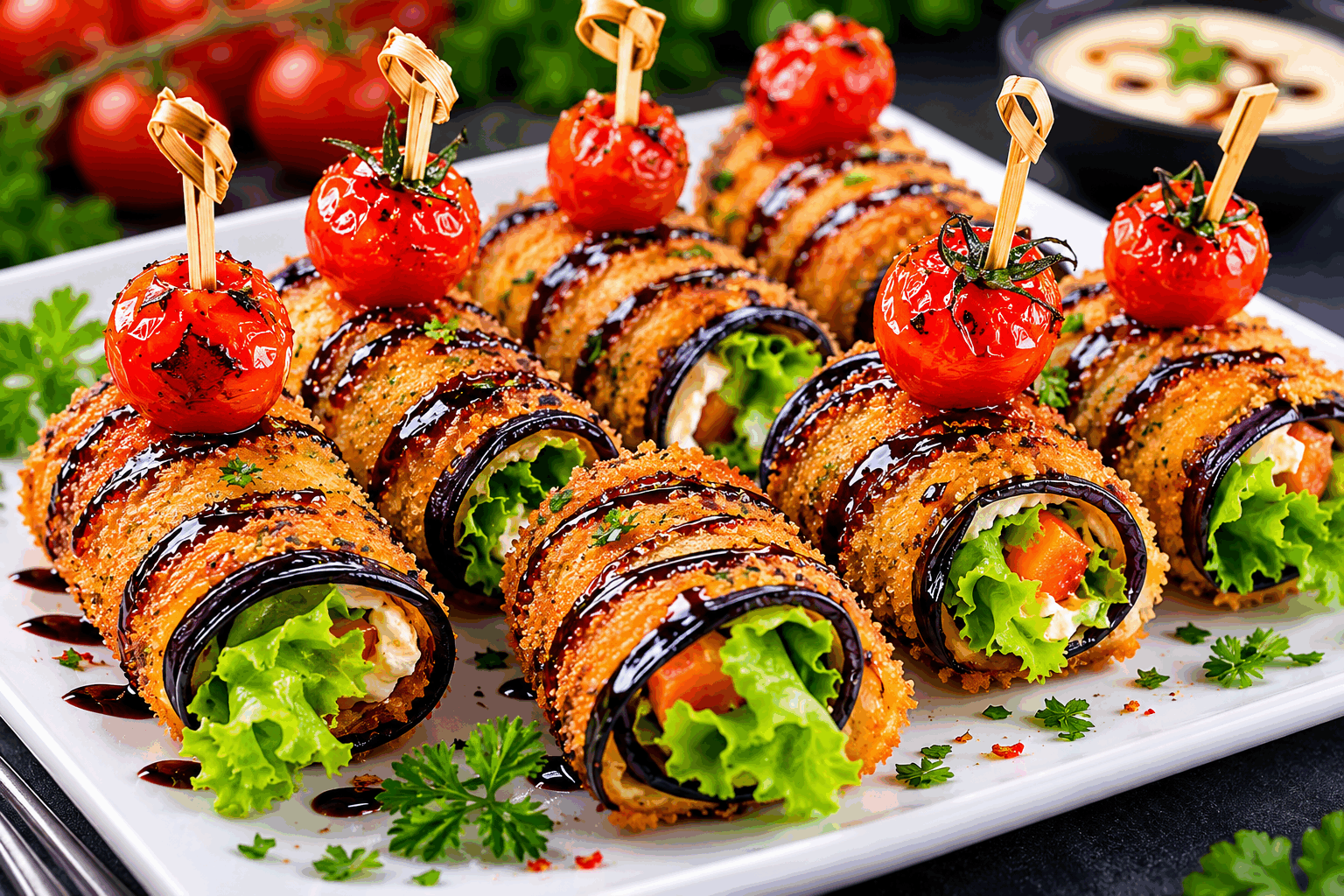 5 minutes pour des rouleaux d’aubergine croustillants qui font l’unanimité chez moi ! 🔥 Description Ces rouleaux d’aubergine croustillants sont une délicieuse entrée ou un accompagnement savoureux qui se prépare en un temps record. Leur texture dorée et leur garniture fondante séduisent immanquablement tous vos convives. Parfaits pour un apéritif ou un repas léger, ils combinent simplicité et gourmandise. Informations Temps de préparation : 5 minutes Temps de cuisson : 10 minutes Nombre de portions : 4 personnes (12 rouleaux environ) Difficulté : Facile Ingrédients Pour les rouleaux 1 grosse aubergine (environ 300 g) 100 g de fromage frais (type ricotta ou fromage de chèvre) 50 g de jambon cru ou de saumon fumé (optionnel) 2 cuillères à soupe d’huile d’olive 1 gousse d’ail écrasée Sel et poivre du moulin Herbes fraîches au choix (basilic, persil ou ciboulette) 50 g de chapelure Pour la sauce d’accompagnement (facultative) 100 ml de yaourt nature ou crème fraîche 1 cuillère à soupe de jus de citron Quelques feuilles de menthe hachées Sel et poivre Préparation Coupe l’aubergine en fines tranches dans la longueur, idéalement à la mandoline pour obtenir une épaisseur d’environ 3 mm. Sur une plaque, étale les tranches et badigeonne-les légèrement d’huile d’olive des deux côtés. Sale et poivre. Fais chauffer une poêle antiadhésive à feu moyen-vif. Cuits les tranches d’aubergine 2 minutes de chaque côté jusqu’à ce qu’elles soient légèrement dorées et souples. Dans un bol, mélange le fromage frais avec l’ail écrasé, les herbes ciselées, du sel et du poivre. Si tu utilises du jambon cru ou du saumon fumé, coupe-le en fines lamelles. Sur chaque tranche tiède, étale une fine couche de préparation au fromage, ajoute une lamelle de jambon ou saumon si désiré, puis roule délicatement. Roulez chaque rouleau dans la chapelure pour un effet croustillant à l’extérieur. Remets rapidement les rouleaux à la poêle avec un filet d’huile d’olive, et fais-les dorer 2 minutes en les retournant régulièrement pour qu’ils soient croustillants de tous les côtés. Prépare la sauce d’accompagnement : mélange simplement le yaourt, le jus de citron, la menthe hachée, le sel et le poivre. Astuces Pour des tranches régulières, utilise une mandoline ou un couteau bien aiguisé. Ne trempe pas les aubergines dans l’eau pour éviter qu’elles n’absorbent trop d’huile à la cuisson. Varie la garniture avec du fromage feta émietté ou des légumes grillés pour plus de saveurs. Si tu souhaites une version végétarienne, enlève simplement le jambon ou saumon. Service Présente ces rouleaux croustillants chauds ou tièdes, accompagnés de la sauce au yaourt fraîche pour équilibrer le croustillant. Ils conviennent parfaitement en apéritif gourmand, en entrée légère, ou même en plat principal avec une salade verte croquante.
