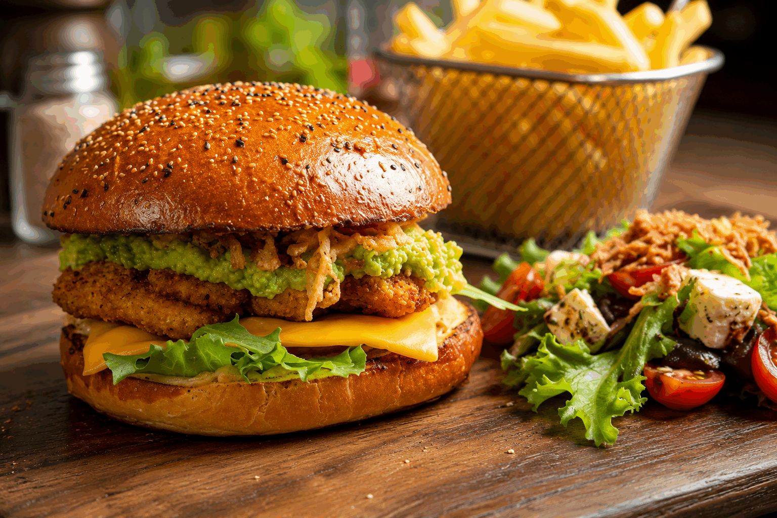 5 minutes pour un burger poulet avocat maison qui fond dans la bouche ! 🔥 Description Ce burger poulet avocat maison est un véritable délice rapide, idéal pour un repas savoureux et équilibré. La douceur de l’avocat frais se marie parfaitement avec un filet de poulet tendre et des saveurs relevées qui fondent en bouche. Parfait pour un déjeuner express ou une soirée gourmande entre amis. Informations Temps de préparation : 5 minutes Temps de cuisson : 8 minutes Nombre de portions : 2 burgers Difficulté : Facile Ingrédients Pour le burger 2 petits pains burger briochés 2 filets de poulet (environ 150 g chacun) 1 avocat mûr 4 feuilles de laitue 4 tranches de tomate 2 cuillères à soupe de mayonnaise 1 cuillère à café de moutarde douce Sel et poivre du moulin 1 cuillère à soupe d’huile d’olive Pour la sauce maison rapide 2 cuillères à soupe de yaourt nature 1 cuillère à café de jus de citron 1 pincée de paprika doux Sel et poivre Préparation Préchauffe une poêle à feu moyen avec l’huile d’olive. Assaisonne les filets de poulet avec du sel et du poivre puis cuis-les 4 minutes de chaque côté jusqu’à ce qu’ils soient bien dorés et cuits à cœur. Pendant la cuisson, écrase l’avocat dans un bol avec la mayonnaise, la moutarde, le sel et le poivre pour obtenir une crème onctueuse. Prépare la sauce rapide en mélangeant le yaourt, le jus de citron, le paprika, le sel et le poivre. Toaste légèrement les pains burger en les coupant en deux et en les passant quelques minutes dans la poêle ou au grille-pain. Sur la base de chaque pain, étale une généreuse couche de crème d’avocat, ajoute ensuite une feuille de laitue, une tranche de tomate puis dépose le filet de poulet chaud. Ajoute un filet de sauce yogourt sur le poulet, referme avec le chapeau du pain et presse légèrement. Astuces Choisis un avocat bien mûr pour garantir une texture fondante et une saveur douce. Pour plus de goût, marine le poulet 10 minutes dans un peu de jus de citron, ail et paprika avant cuisson. Le pain brioché peut être remplacé par un pain complet pour une version plus rustique et saine. Serre les burgers immédiatement pour profiter de la texture fondante et éviter que le pain ne devienne trop humide. Service Servez ce burger poulet avocat maison avec des frites maison ou une salade verte croquante pour un repas complet. Idéal pour un dîner rapide ou un déjeuner convivial, accompagné d’une boisson fraîche comme un soda maison ou une bière légère.