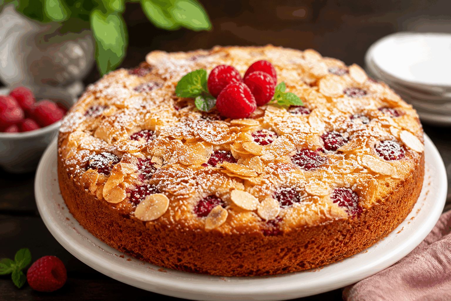 5 minutes pour un gâteau amandes-framboises qui fond en bouche, la recette parfaite 😍