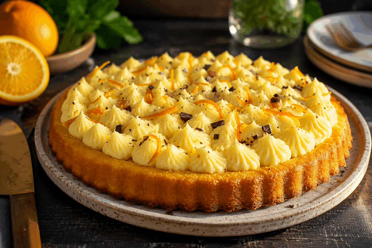 5 minutes pour une tarte renversée à l’orange qui fond en bouche 😍🍊 Description Cette tarte renversée à l’orange est un dessert frais et délicat où la douceur acidulée de l’orange se mêle à une pâte fondante. Facile et rapide à préparer, elle offre un équilibre parfait entre moelleux et fraîcheur, idéal pour un goûter ou une fin de repas légère. Informations Temps de préparation : 5 minutes Temps de cuisson : 25 minutes Nombre de portions : 6 parts Difficulté : Facile Ingrédients Pour la garniture à l’orange 3 oranges 50 g de sucre en poudre 20 g de beurre Pour la pâte 100 g de farine 50 g de beurre froid 30 g de sucre glace 1 pincée de sel 1 jaune d'œuf 2 cuillères à soupe d’eau froide Préparation Préchauffe le four à 180°C (chaleur statique). Pèle les oranges à vif, puis coupe-les en fines rondelles. Dans une poêle, fais fondre le beurre avec le sucre à feu moyen jusqu’à obtention d’un caramel léger. Dispose les rondelles d’orange dans le fond d’un moule à tarte, en les chevauchant légèrement, puis verse le caramel par-dessus. Prépare la pâte : dans un bol, mélange la farine, le sucre glace et le sel. Ajoute le beurre en petits morceaux et sable du bout des doigts jusqu’à obtenir un mélange sableux. Incorpore le jaune d’œuf et l’eau froide, puis rassemble rapidement la pâte en une boule homogène sans trop la travailler. Étale la pâte sur une surface légèrement farinée, puis couvre la garniture d’orange avec la pâte en rentrant les bords à l’intérieur du moule. Enfourne pour 20 à 25 minutes jusqu’à ce que la pâte soit dorée et croustillante. Laisse tiédir quelques minutes avant de démouler délicatement la tarte en la retournant sur un plat de service. Astuces Choisis des oranges non traitées pour pouvoir utiliser la peau si tu souhaites ajouter un zeste parfumé à la pâte. Ne travaille pas trop la pâte pour garder son côté fondant après cuisson. Pour un caramel plus intense, ajoute une petite cuillère d’eau en début de cuisson du sucre, sans remuer, jusqu’à coloration. Cette tarte se sert tiède, c’est à ce moment qu’elle est la plus fondante et parfumée. Service Servez cette tarte renversée tiède, accompagnée d’une boule de sorbet à l’orange ou d’une cuillère de crème fraîche légèrement sucrée. Elle est parfaite pour un dessert léger après un repas estival ou pour un goûter gourmand qui ravira petits et grands.