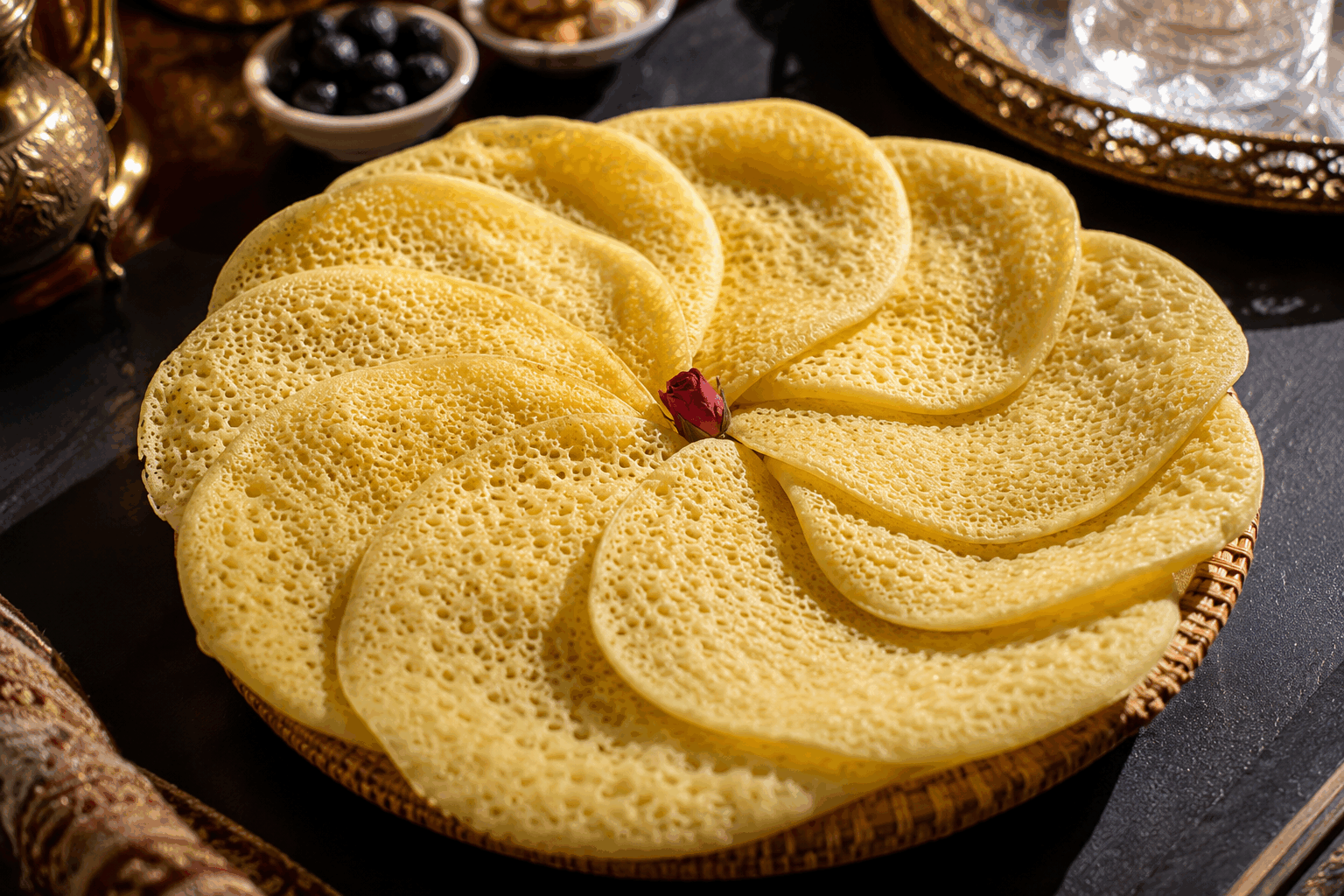 Baghrir marocain facile : la recette rapide des crêpes mille trous qui fondent en bouche 🔥 Description Le baghrir est une crêpe marocaine légère caractérisée par ses nombreux petits trous qui lui confèrent une texture moelleuse et aérienne. Souvent appelée « crêpe mille trous », elle fond délicieusement en bouche, parfaite au petit-déjeuner ou au goûter. Traditionnellement dégustée avec du miel et du beurre fondu, c’est une spécialité qui séduit par sa simplicité et son goût doux. Informations Temps de préparation : 10 minutes Temps de cuisson : 15 minutes Nombre de portions : 8 pièces Difficulté : Facile Ingrédients Pour la pâte 250 g de semoule de blé fine 50 g de farine de blé 1 sachet de levure chimique (environ 10 g) 1 cuillère à café de levure de boulanger sèche 1/2 cuillère à café de sel 600 ml d’eau tiède Préparation Délaye la levure de boulanger dans 100 ml d’eau tiède et laisse reposer 10 minutes jusqu’à ce qu’elle mousse. Dans un grand saladier, mélange la semoule, la farine, la levure chimique et le sel. Ajoute la levure diluée puis verse petit à petit le reste de l’eau tiède tout en fouettant pour obtenir une pâte fluide, homogène et sans grumeaux. Couvre la pâte avec un torchon propre et laisse fermenter dans un endroit chaud pendant 30 minutes, jusqu’à ce que des bulles apparaissent à la surface. Fouette légèrement la pâte avant la cuisson afin de la rendre bien homogène. Fais chauffer une poêle antiadhésive à feu moyen, sans ajouter de matière grasse. Verse une louche de pâte au centre de la poêle et étale légèrement si besoin. Laisse cuire uniquement d’un côté jusqu’à ce que la surface soit couverte de petits trous et sèche (environ 2 à 3 minutes). Retire délicatement la crêpe et dépose-la sur un plat. Répète avec le reste de la pâte. Astuces Utilise de l’eau tiède, elle active bien la levure pour une fermentation optimale. Ne retourne pas les baghrirs : ils cuisent uniquement d’un côté, ce qui permet de former les fameux trous. Si la pâte est trop épaisse, ajoute un peu d’eau pour obtenir une consistance fluide. Pour conserver la texture moelleuse, couvre les crêpes avec un linge propre après cuisson. Service Sers les baghrirs chauds, nappés de beurre fondu accompagné de miel liquide. Idéales pour un petit-déjeuner gourmand ou un goûter réconfortant, elles se marient aussi à merveille avec de la confiture ou une touche de beurre d’amande. Accompagne-les d’un thé à la menthe pour une expérience marocaine complète.