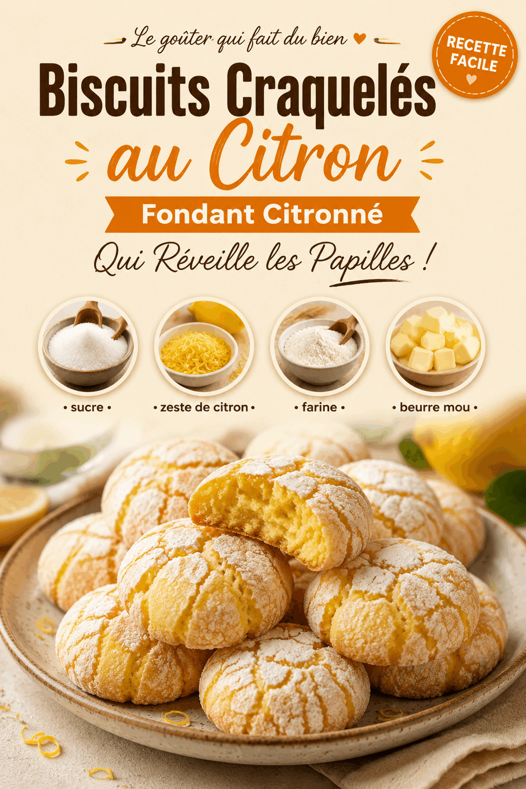 Biscuits Craquelés au Citron : Fondant Citronné Qui Réveille les Papilles !