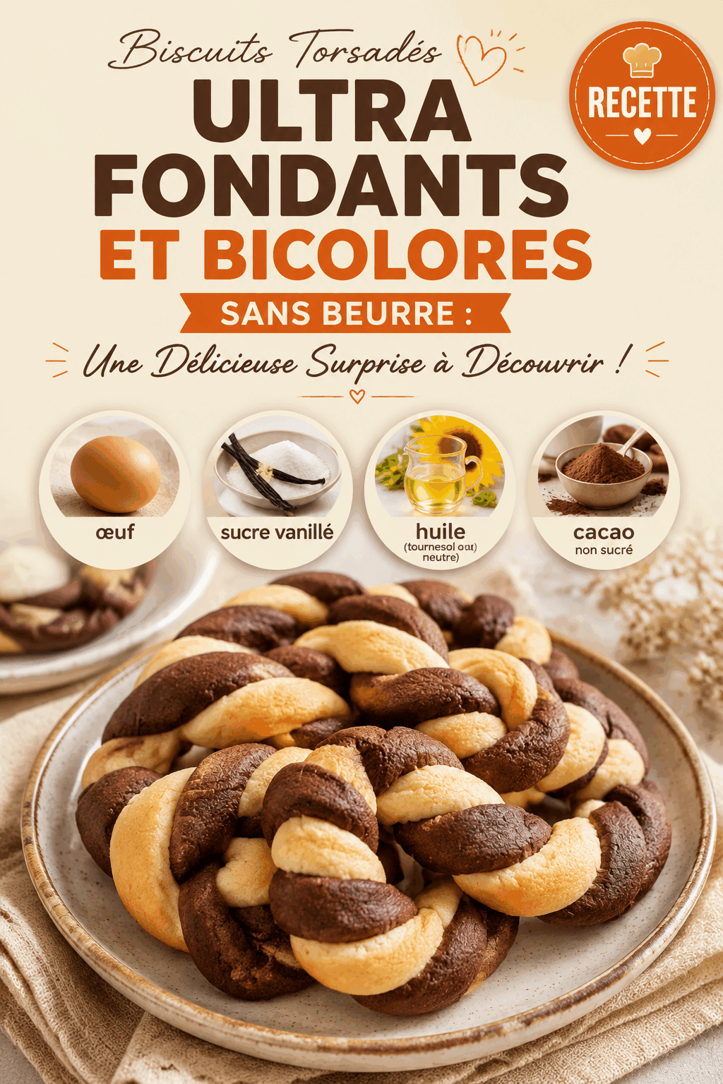 Biscuits Torsadés Ultra Fondants et Bicolores Sans Beurre : Une Délicieuse Surprise à Découvrir !