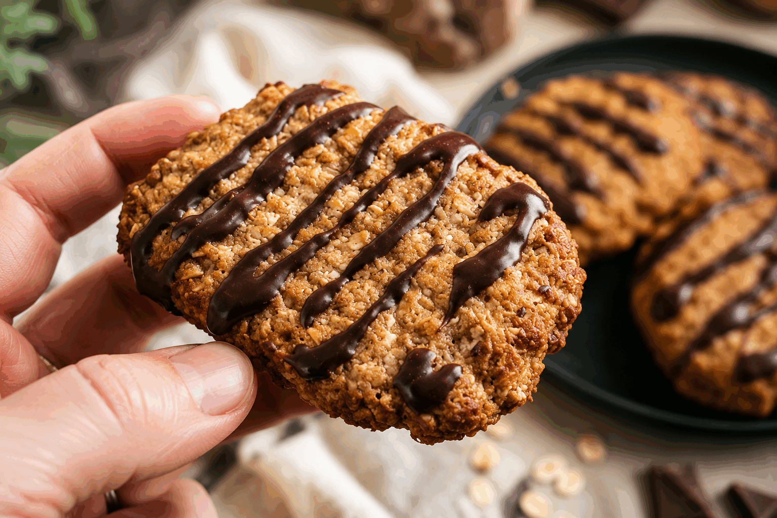 Biscuits croustillants et moelleux sans farine ni sucre, prêts en 10 minutes 🔥 Description Ces biscuits allient parfaite légèreté et croustillant grâce à une recette sans farine ni sucre raffiné. Idéaux pour une pause gourmande saine et rapide, ils se préparent en seulement 10 minutes et raviront les palais sensibles au gluten ou au sucre. Faciles à réaliser, ils conviennent à toutes les occasions, du goûter à une petite douceur après le repas. Informations Temps de préparation : 5 minutes Temps de cuisson : 5 minutes Nombre de portions : 12 biscuits Difficulté : Facile Ingrédients Pour les biscuits 2 œufs 100 g de poudre d’amandes 50 g de noix de coco râpée 2 cuillères à soupe de purée de noisettes (ou amandes) 1 cuillère à café d’extrait de vanille 1 cuillère à café de levure chimique sans gluten 1 pincée de sel 10 dattes medjool dénoyautées (pour le sucrant naturel) Huile de coco pour la cuisson (ou un spray huileux) Préparation Préchauffe le four à 180°C (chaleur statique) et prépare une plaque recouverte de papier sulfurisé. Dans un mixeur, mixe les dattes avec les œufs et la purée de noisettes jusqu’à obtenir une pâte homogène et collante. Ajoute la poudre d’amandes, la noix de coco râpée, la levure, l’extrait de vanille et la pincée de sel. Mixe à nouveau brièvement pour bien incorporer les ingrédients sans trop émietter la poudre d’amandes. Avec une cuillère à soupe, forme des petits tas sur la plaque en les espaçant. Aplatis-les légèrement avec le dos de la cuillère. Enfourne pour 5 minutes, puis baisse légèrement la température à 160°C et poursuis la cuisson 3 à 4 minutes pour que les biscuits soient dorés mais encore moelleux à l’intérieur. Laisse refroidir quelques minutes avant de les décoller délicatement et de les transférer sur une grille pour les rendre légèrement croustillants à l’extérieur. Astuces Pour un goût plus prononcé, ajoute une cuillère à café de cannelle ou de zestes d’orange dans la pâte. Si tu n’as pas de purée de noisettes, remplace par du beurre d’amande ou une cuillère d’huile de coco fondue. Ne mixe pas trop longtemps après avoir ajouté la poudre d’amandes, cela évite que la pâte devienne trop compacte. Conserve les biscuits dans une boîte hermétique à température ambiante jusqu’à 3 jours. Service Servez ces biscuits nature avec une infusion ou un café pour un moment gourmand et équilibré. Ils se marient également à merveille avec un yaourt nature ou une compote de fruits maison. Parfaits pour un encas rapide, ils plairont aussi bien aux adultes qu’aux enfants.