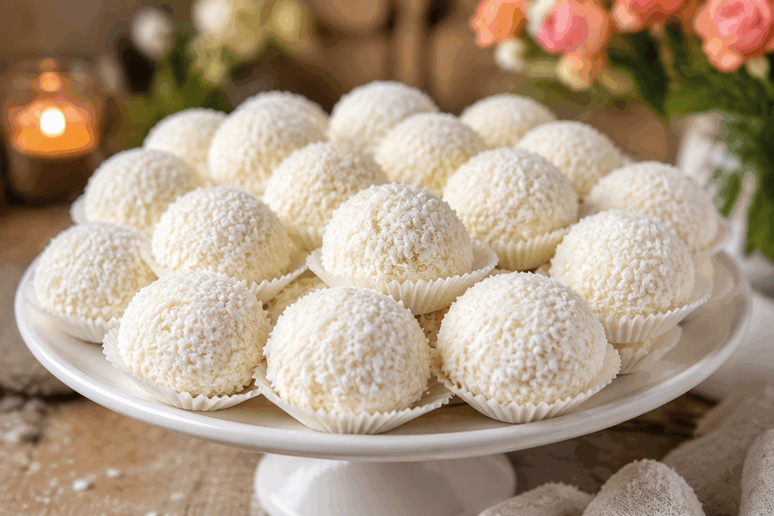 Biscuits fondants Raffaello en 5 minutes, une douceur qui fond dans la bouche 😍 Description Ces biscuits fondants Raffaello, inspirés des célèbres confiseries, sont un véritable plaisir pour les amateurs de douceur coco-amande. À la texture moelleuse et fondante, ils sont parfaits pour une pause gourmande rapide ou pour accompagner un café. Leur saveur délicate de noix de coco, alliée à la douceur de l'amande, en fait des petits biscuits irrésistibles. Informations Temps de préparation : 5 minutes Temps de cuisson : 10 minutes Nombre de portions : 12 biscuits Difficulté : Facile Ingrédients Pour les biscuits 100 g de noix de coco râpée 50 g de farine de blé 50 g de sucre glace 100 g de beurre doux mou 1 blanc d’œuf 12 amandes entières grillées 1 pincée de sel Pour la finition 30 g de noix de coco râpée supplémentaire Préparation Préchauffe le four à 180°C (chaleur tournante si possible). Dans un saladier, mélange le beurre mou avec le sucre glace jusqu’à obtenir une consistance crémeuse. Ajoute le blanc d’œuf et mélange bien. Incorpore la farine, la noix de coco râpée et la pincée de sel. Mélange jusqu’à obtenir une pâte homogène. Forme 12 petites boules de pâte avec les mains, place une amande entière au centre de chaque boule puis reforme légèrement pour bien l’enfermer. Roulez les boules dans la noix de coco râpée supplémentaire pour les enrober. Dispose-les sur une plaque recouverte de papier sulfurisé en les espaçant légèrement. Enfourne pour 10 minutes environ, jusqu’à ce que les biscuits soient légèrement dorés sur les bords. Laisse-les refroidir quelques minutes avant de les manipuler, ils seront fondants à souhait. Astuces Utilise un beurre bien mou pour faciliter le mélange et obtenir une pâte lisse. Ne fais pas trop cuire les biscuits pour conserver leur fondant : surveille la couleur à partir de 8 minutes. Tu peux remplacer les amandes entières par des noisettes ou des noix de macadamia selon tes goûts. Conserve les biscuits dans une boîte hermétique pour garder leur moelleux plusieurs jours. Service Présente ces biscuits fondants Raffaello dans une jolie assiette ou une boîte à biscuits, accompagnés d’un thé, d’un café ou d’un chocolat chaud. Ils feront un dessert ou une gourmandise rapide idéale pour un goûter improvisé ou pour impressionner tes invités avec peu de préparation.