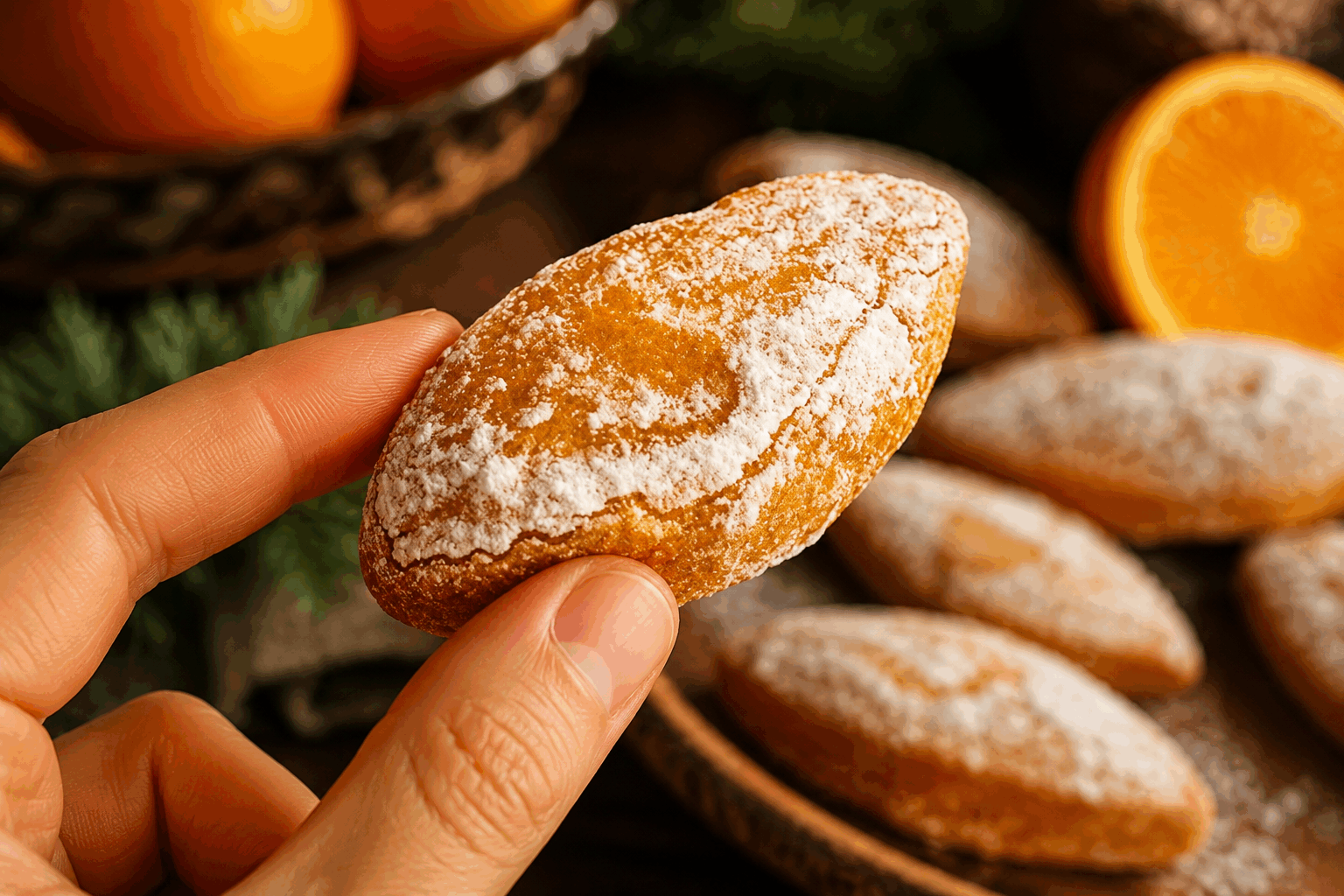 Biscuits ricciarelli à l’orange sans farine ni gluten, prêts en 5 minutes 😍 Description Les ricciarelli sont des biscuits italiens traditionnels, originaires de Sienne en Toscane. Ces biscuits moelleux et légèrement croquants à l’extérieur sont ici revisités avec une touche d’orange fraîche, sans farine ni gluten, pour plus de légèreté. Parfaits pour un goûter rapide ou accompagnés d’un thé ou café, ils séduisent par leur douce saveur d’amande relevée d’une note acidulée. Informations Temps de préparation : 5 minutes Temps de cuisson : 15 minutes Nombre de portions : 12 biscuits Difficulté : Facile Ingrédients Pour la pâte 150 g de poudre d’amandes 100 g de sucre en poudre 1 blanc d’œuf (environ 30 g) 1 cuillère à café d’extrait de vanille Le zeste finement râpé d’une orange bio 1 pincée de sel Pour la finition Sucre glace (pour saupoudrer) Préparation Préchauffe le four à 160°C (chaleur tournante de préférence). Dans un saladier, mélange la poudre d’amandes, le sucre, le zeste d’orange et la pincée de sel. Monte légèrement le blanc d’œuf en neige mousseuse (pas trop ferme), puis incorpore-le délicatement au mélange sec avec l’extrait de vanille. Forme des petites boules de pâte (environ 20 g chacune) avec les mains humides pour éviter que la pâte ne colle. Place les boules sur une plaque de cuisson recouverte de papier sulfurisé, en les espaçant légèrement. Tasse légèrement chaque boule pour lui donner une forme ovale ou légèrement ronde. Saupoudre généreusement de sucre glace sur chaque biscuit. Enfourne pour 15 minutes environ, jusqu’à ce que les biscuits soient légèrement dorés sur les bords mais encore moelleux au centre. Laisse refroidir complètement sur une grille avant de déguster pour que le cœur s’assèche légèrement. Astuces Pour éviter que la pâte ne soit trop collante, garde tes mains propres et légèrement humides lors du façonnage des biscuits. Utilise une orange non traitée pour obtenir un zeste parfumé sans résidus chimiques. Si tu souhaites un goût plus prononcé, ajoute une demi-cuillère à café de fleur d’oranger en même temps que l’extrait de vanille. Conserve les biscuits dans une boîte hermétique à température ambiante, ils se conservent jusqu’à 5 jours. Service Sers ces ricciarelli à l’orange accompagnés d’un thé noir parfumé ou d’un café corsé. Ils sont également parfaits à offrir en cadeau gourmand, disposés dans une jolie boîte ou un sachet transparent noué d’un ruban. Idéal pour une pause gourmande rapide ou un dessert léger.